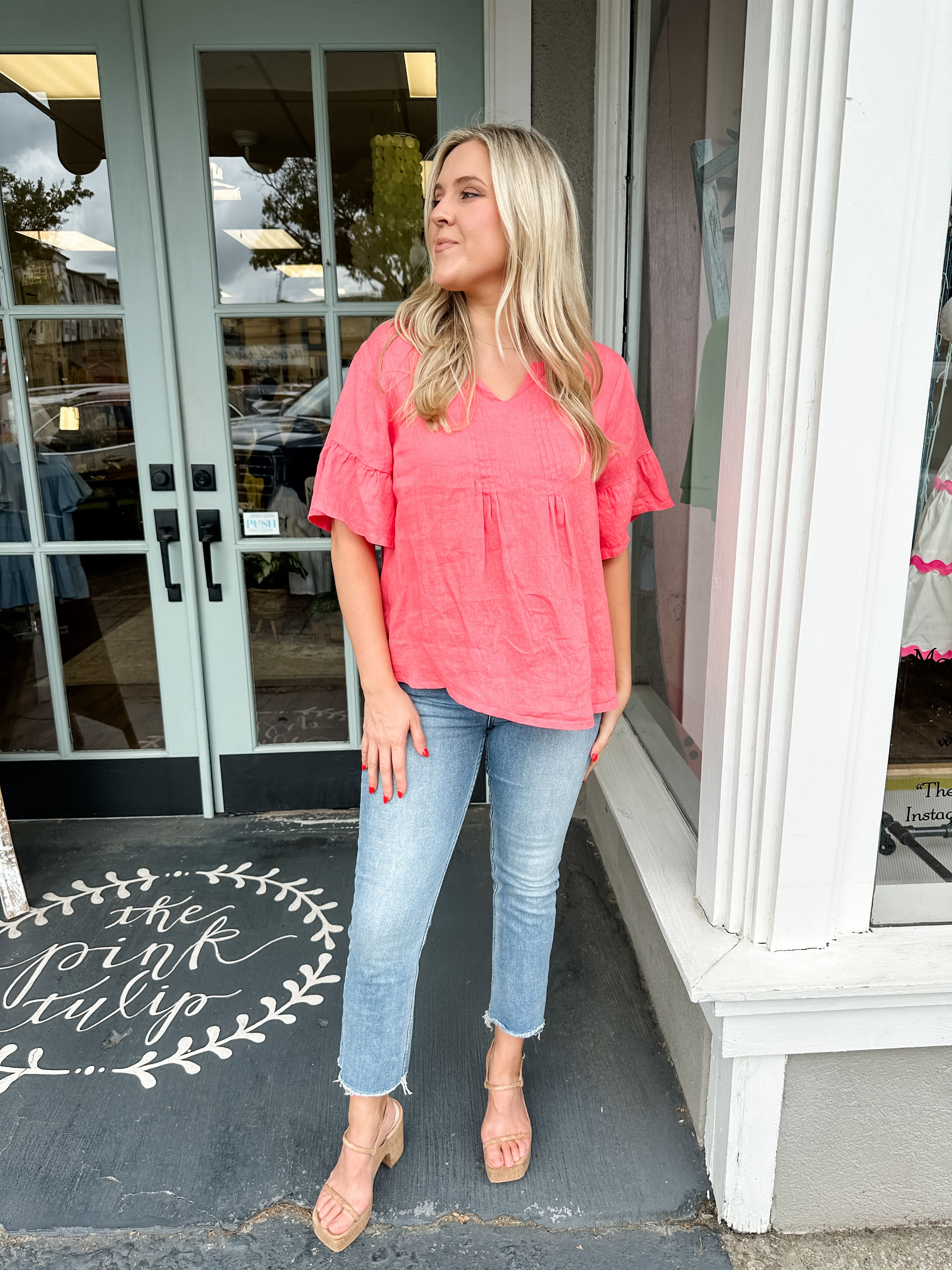 Tucked Ruffle Linen Top