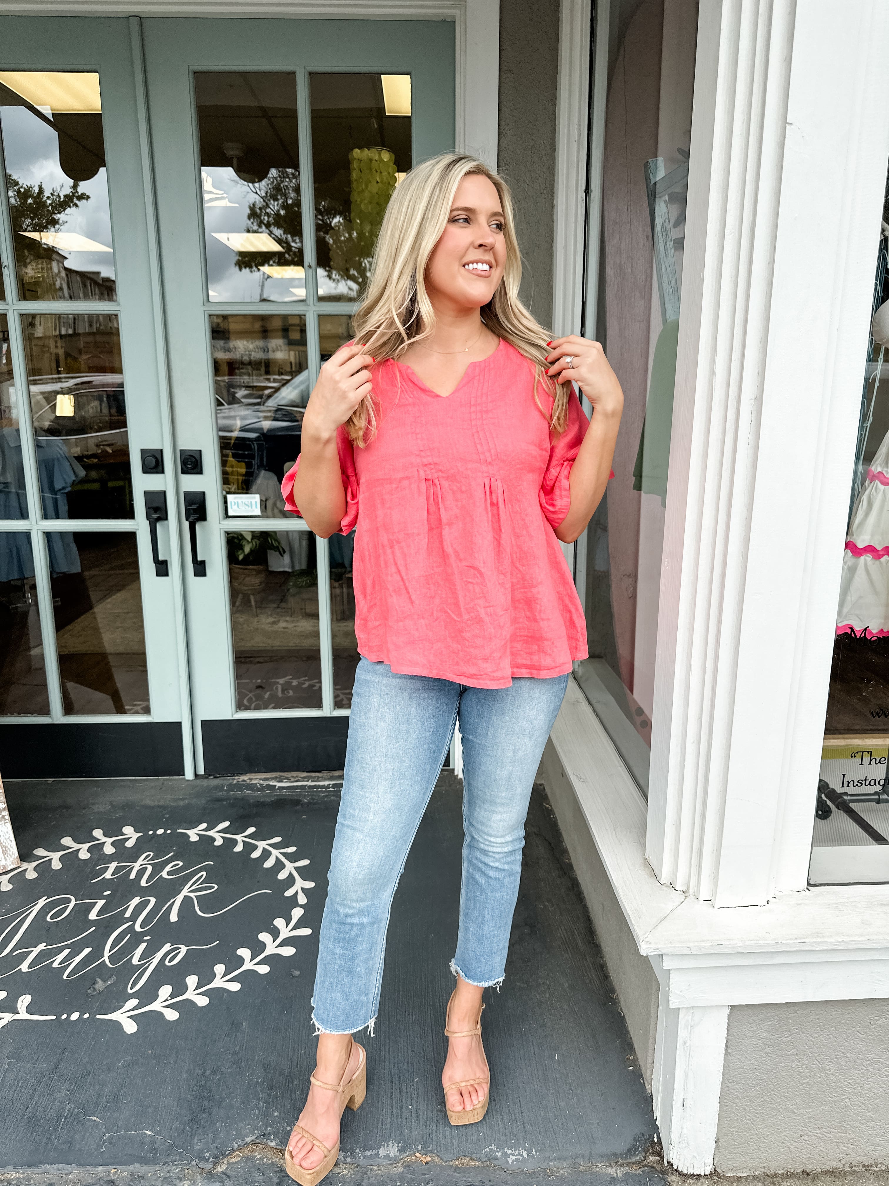 Tucked Ruffle Linen Top