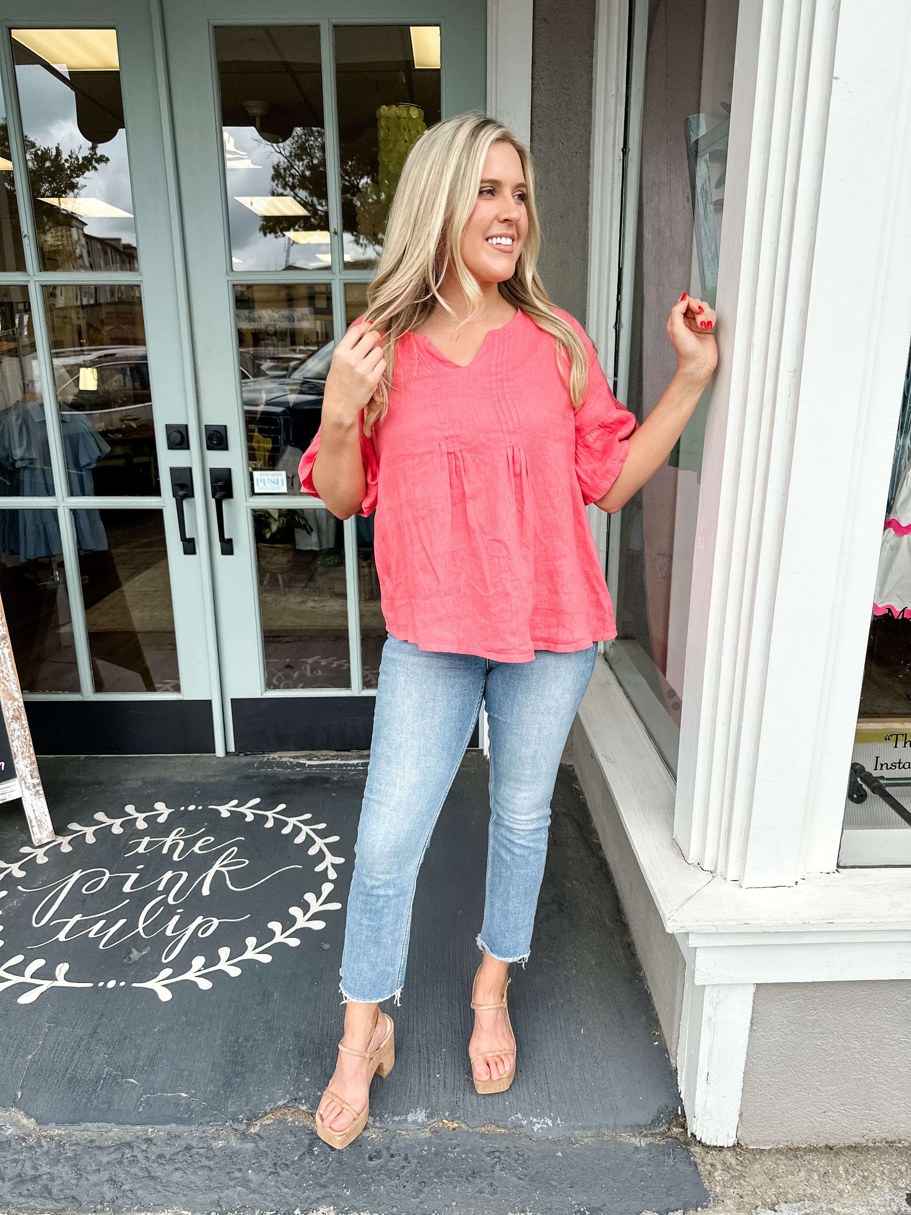 Tucked Ruffle Linen Top