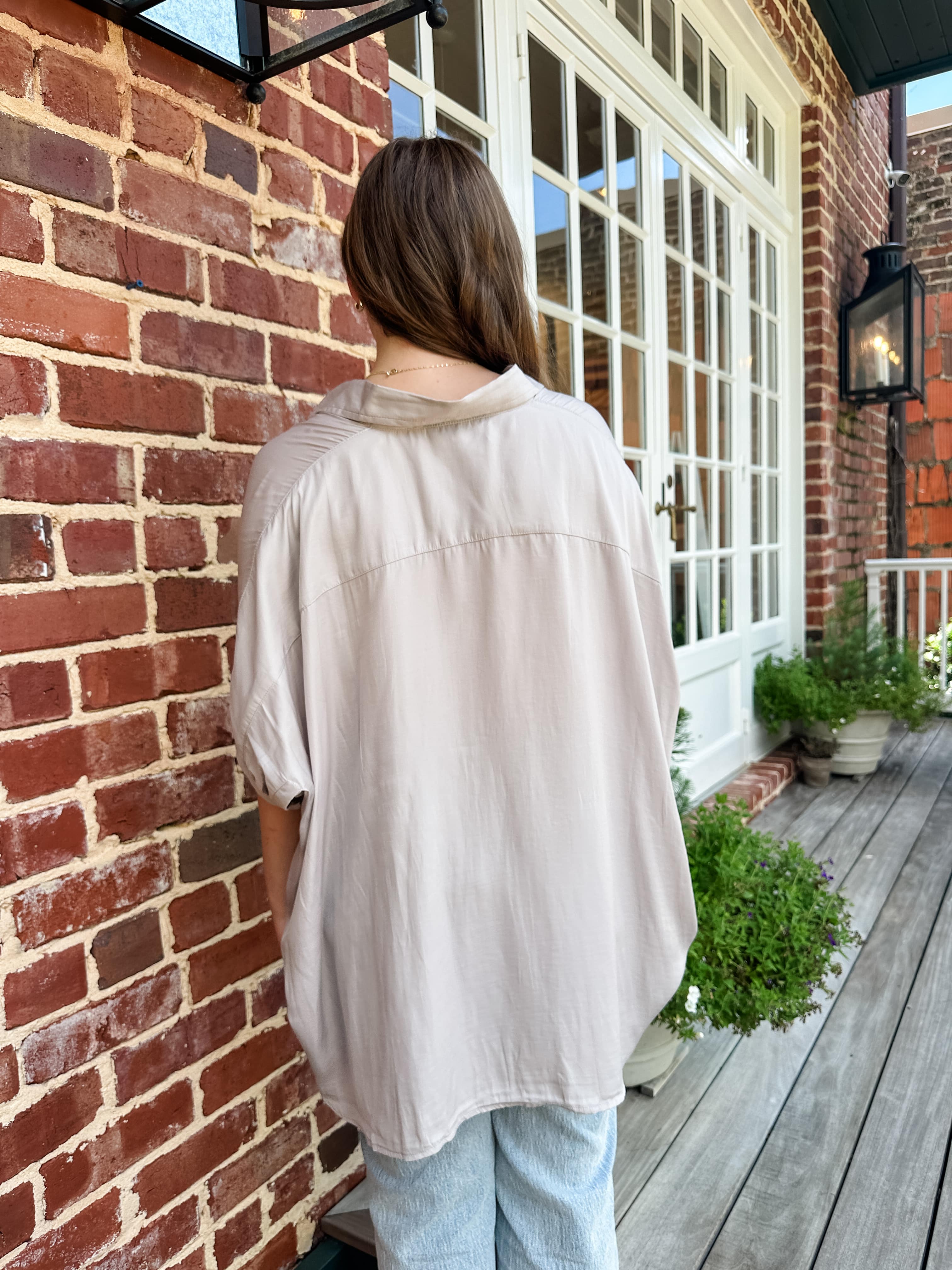 One Pocket Silky Button Down Top