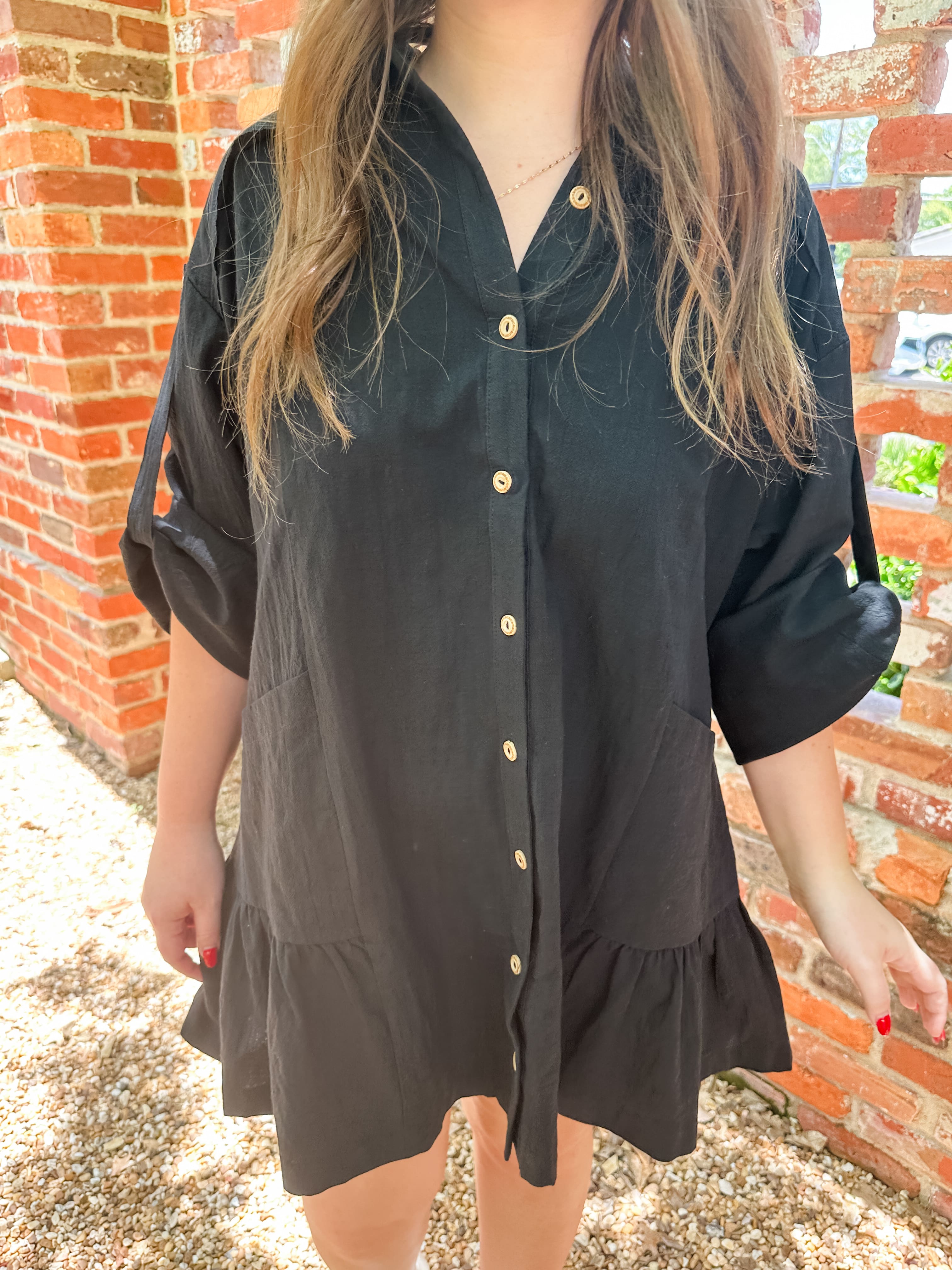 Button Down Ruffle Tunic Dress