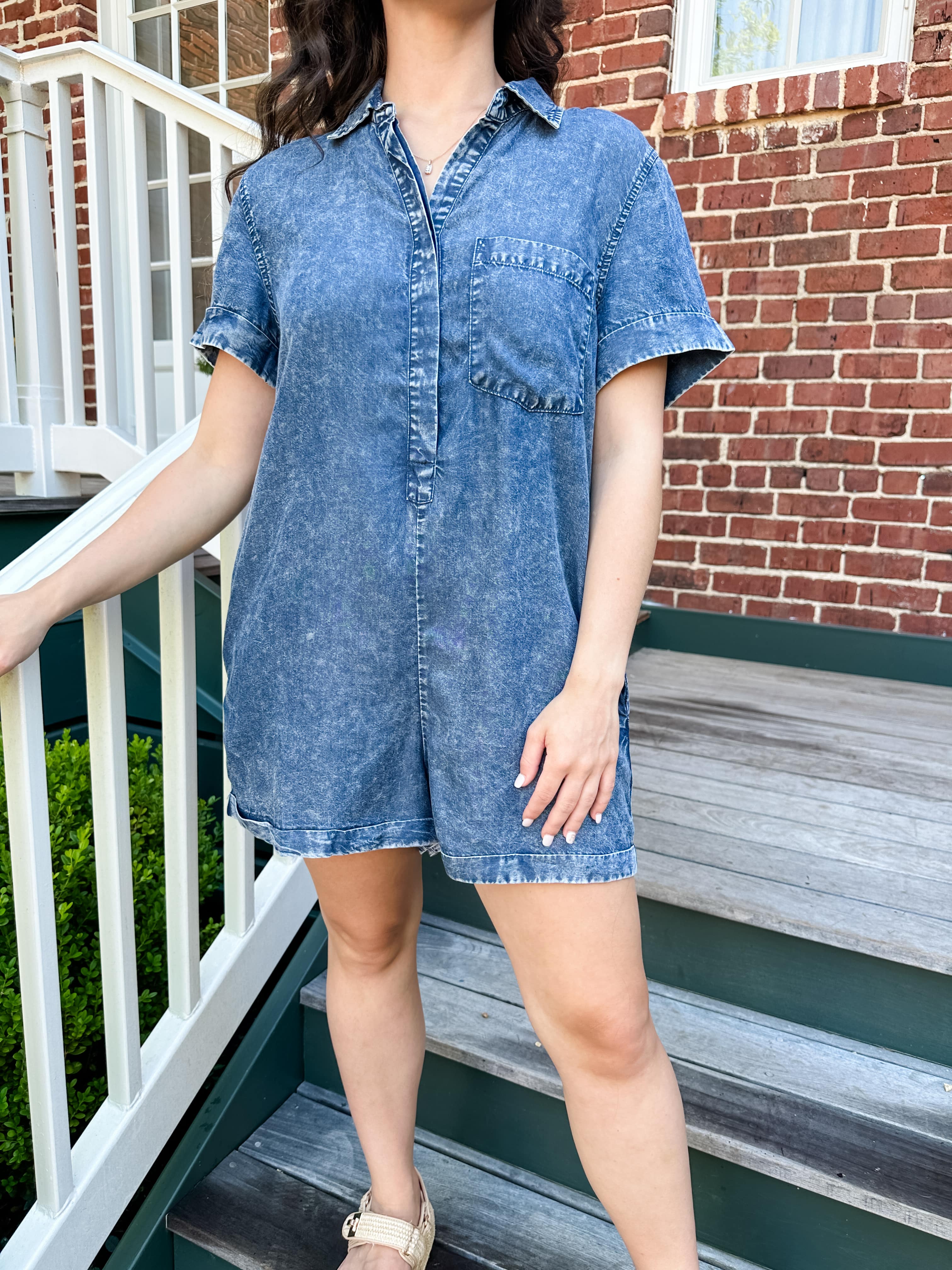 Collared Denim Romper