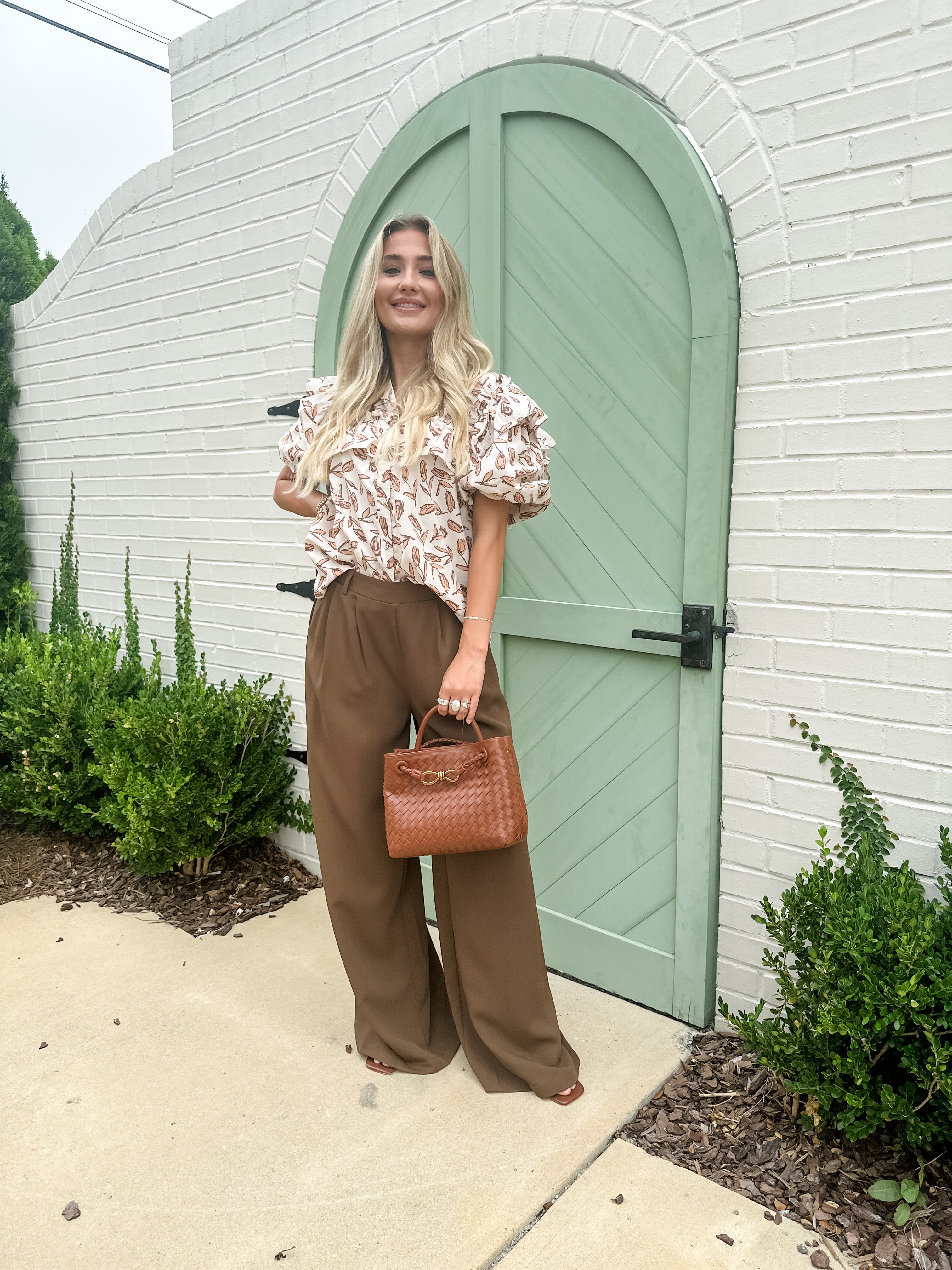 Floral Ruffle Button Front Top