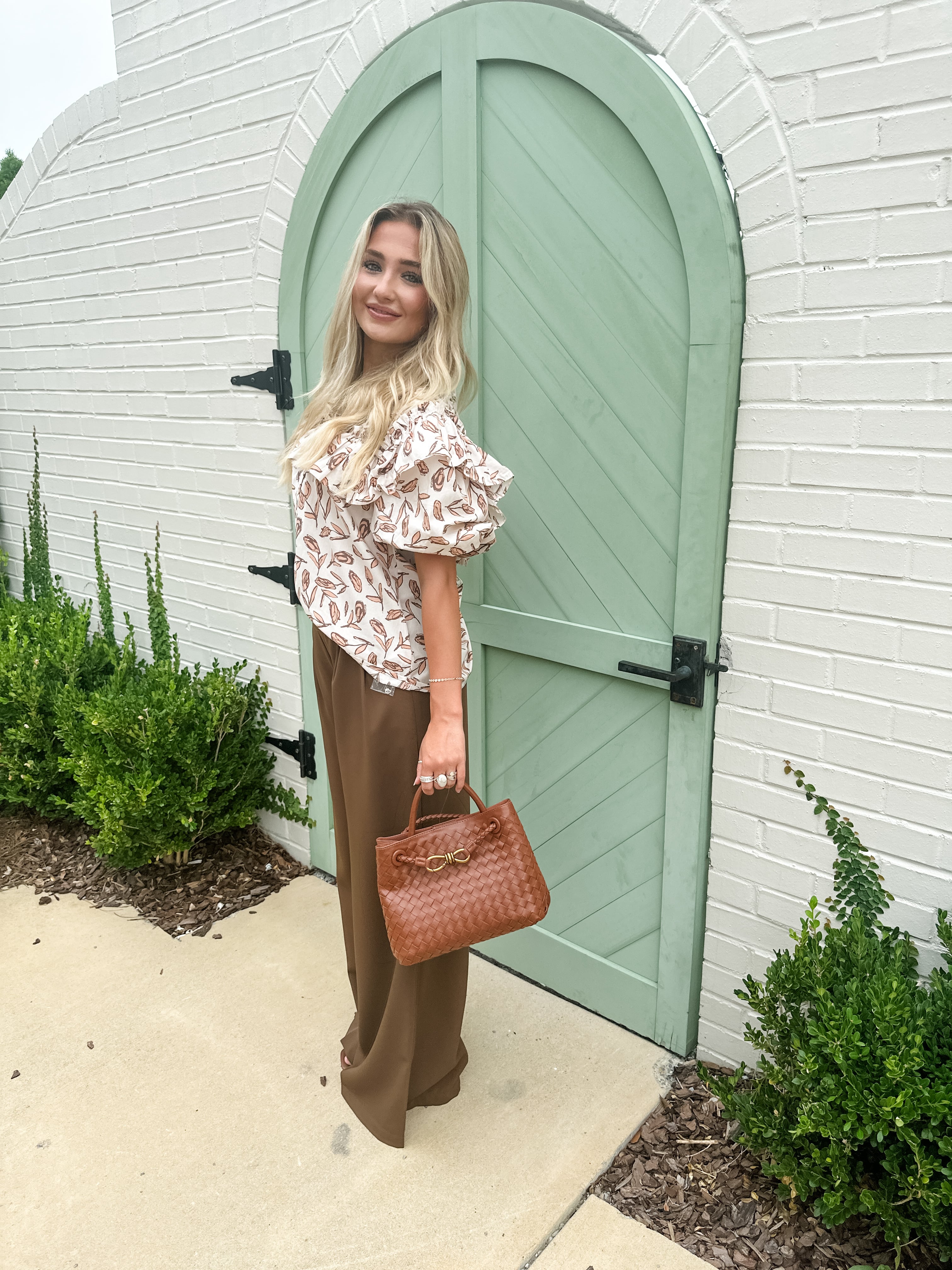 Floral Ruffle Button Front Top