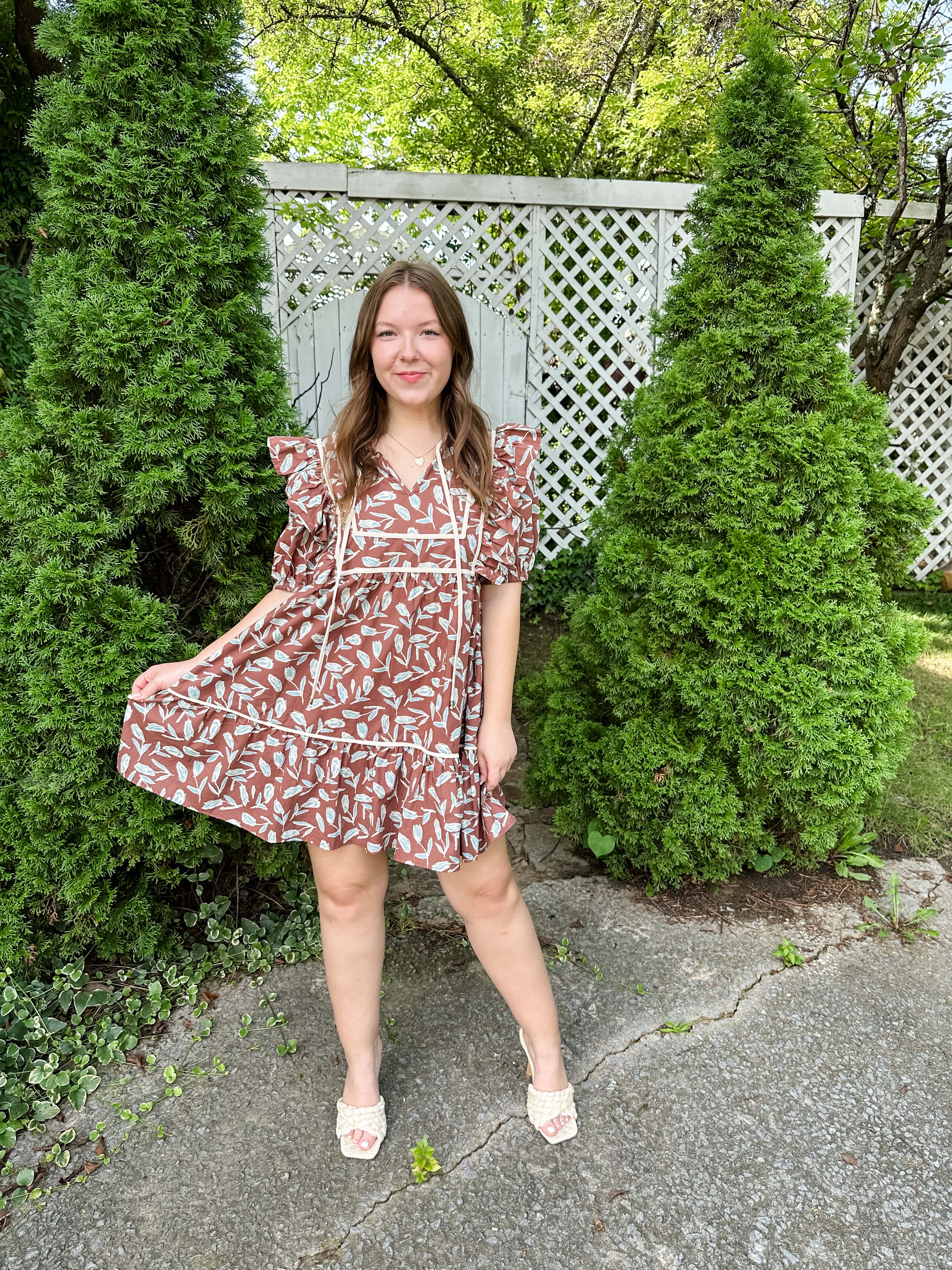 Fall Floral Ruffle Sleeve Dress