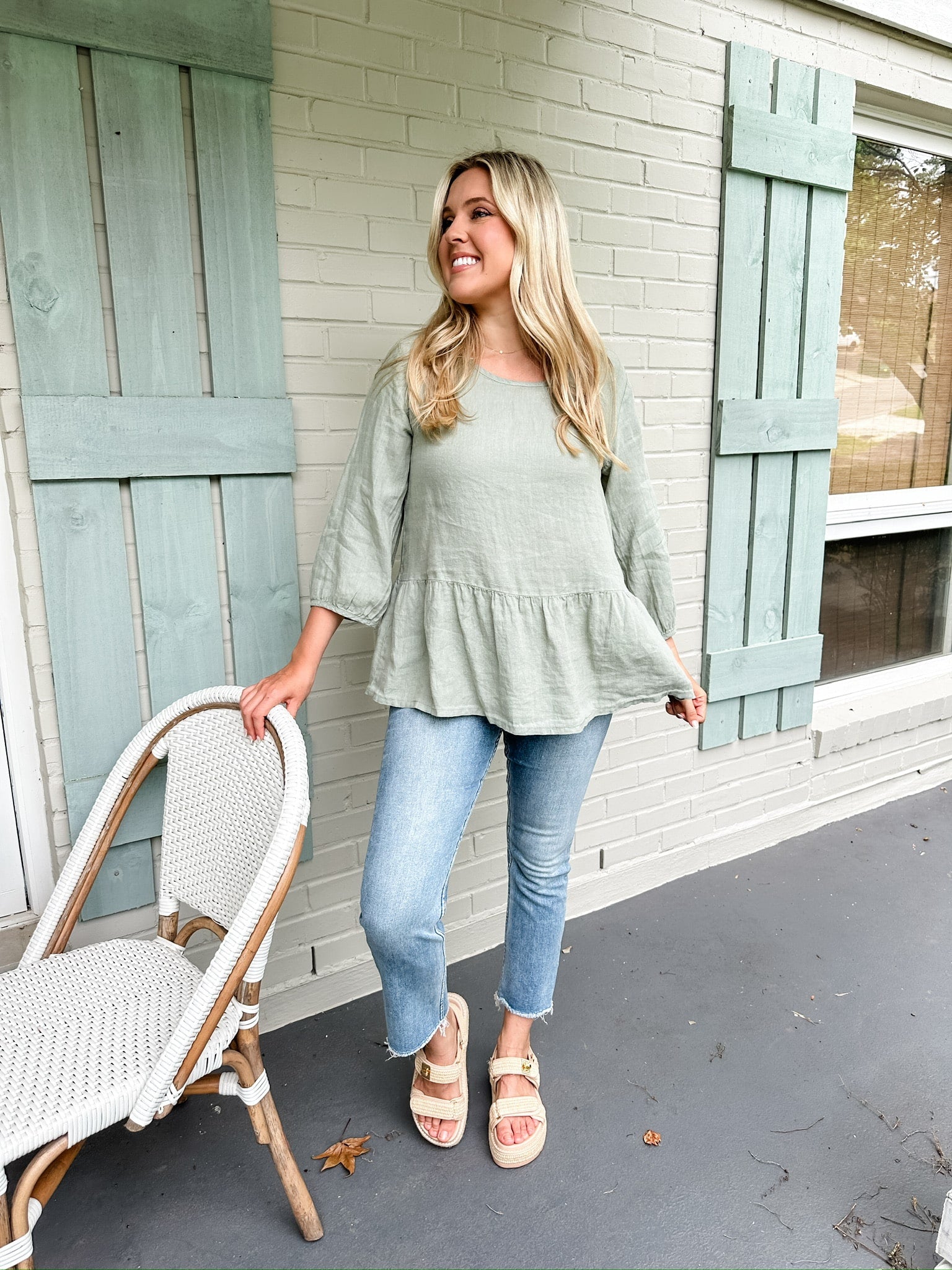 Ruffle Hem Linen Top