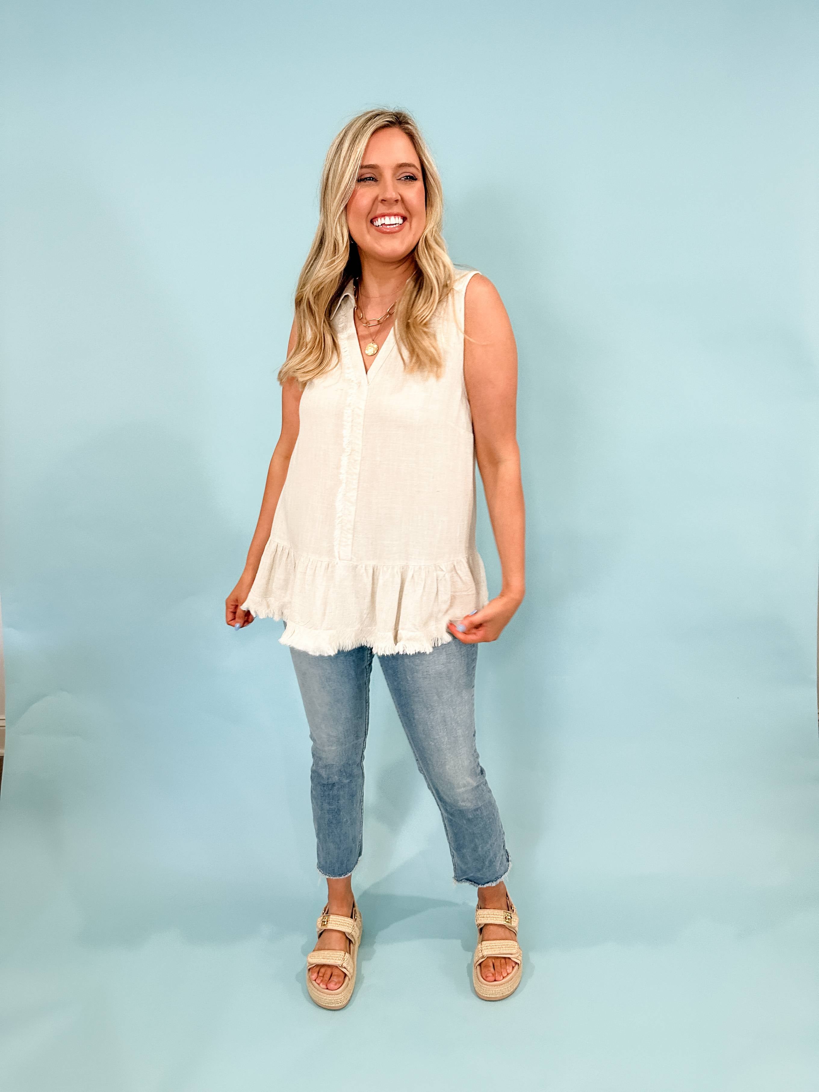 Linen Ruffle Top