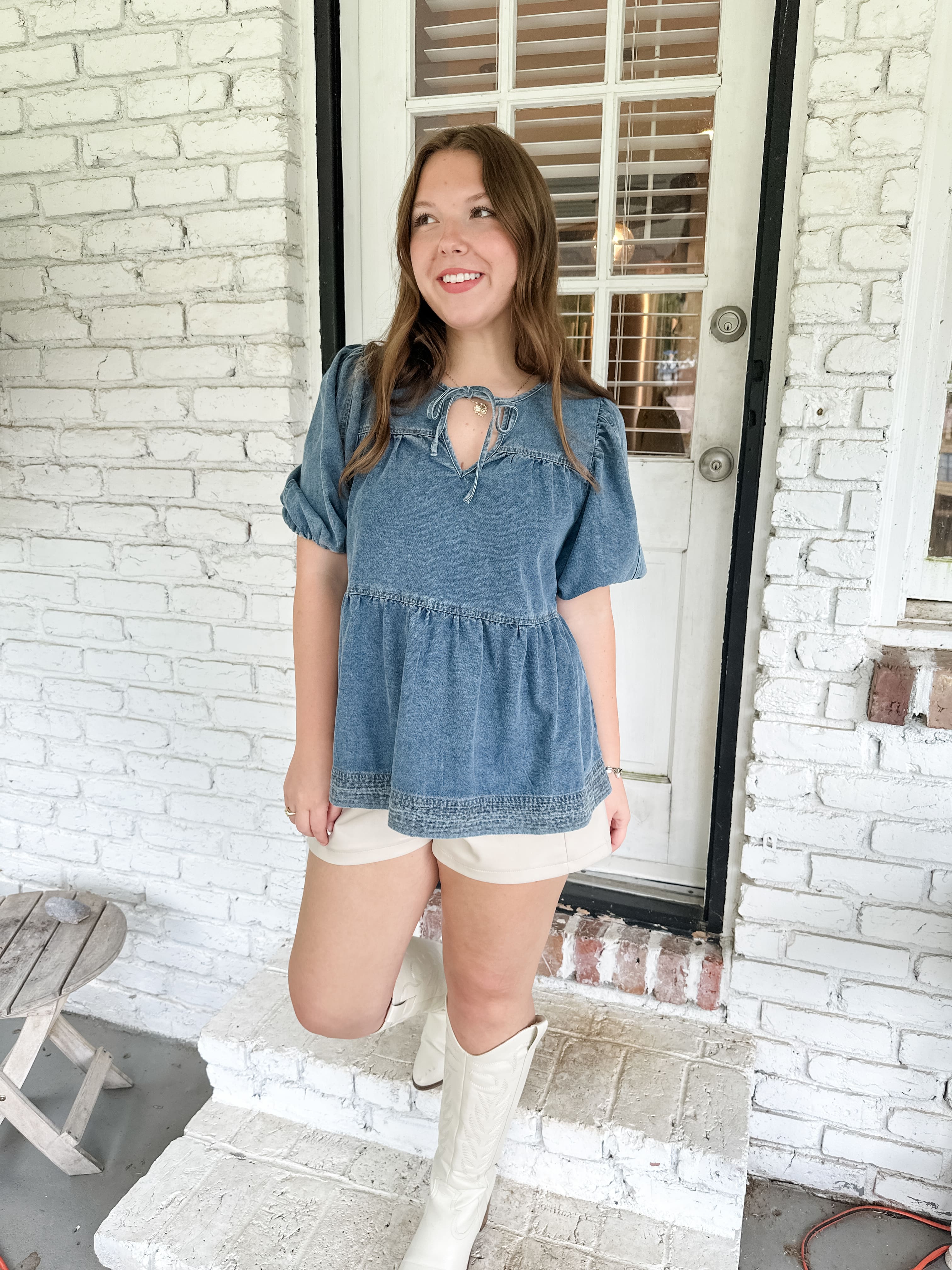 Denim Tiered Top