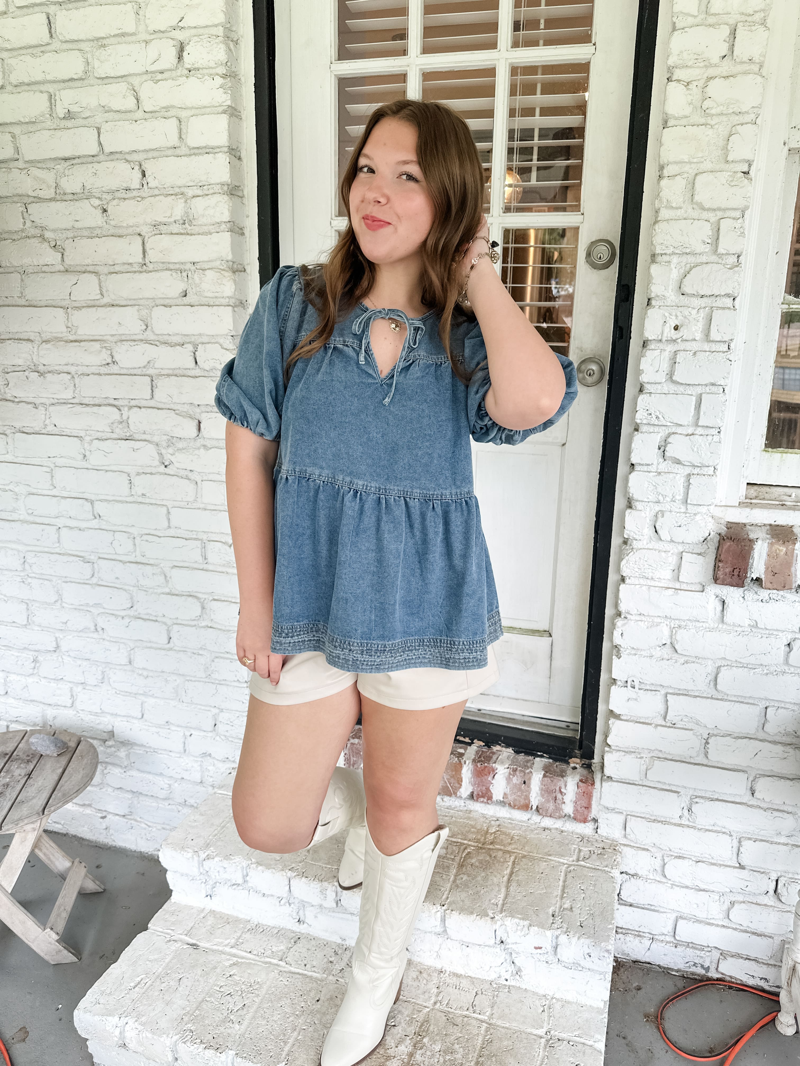 Denim Tiered Top