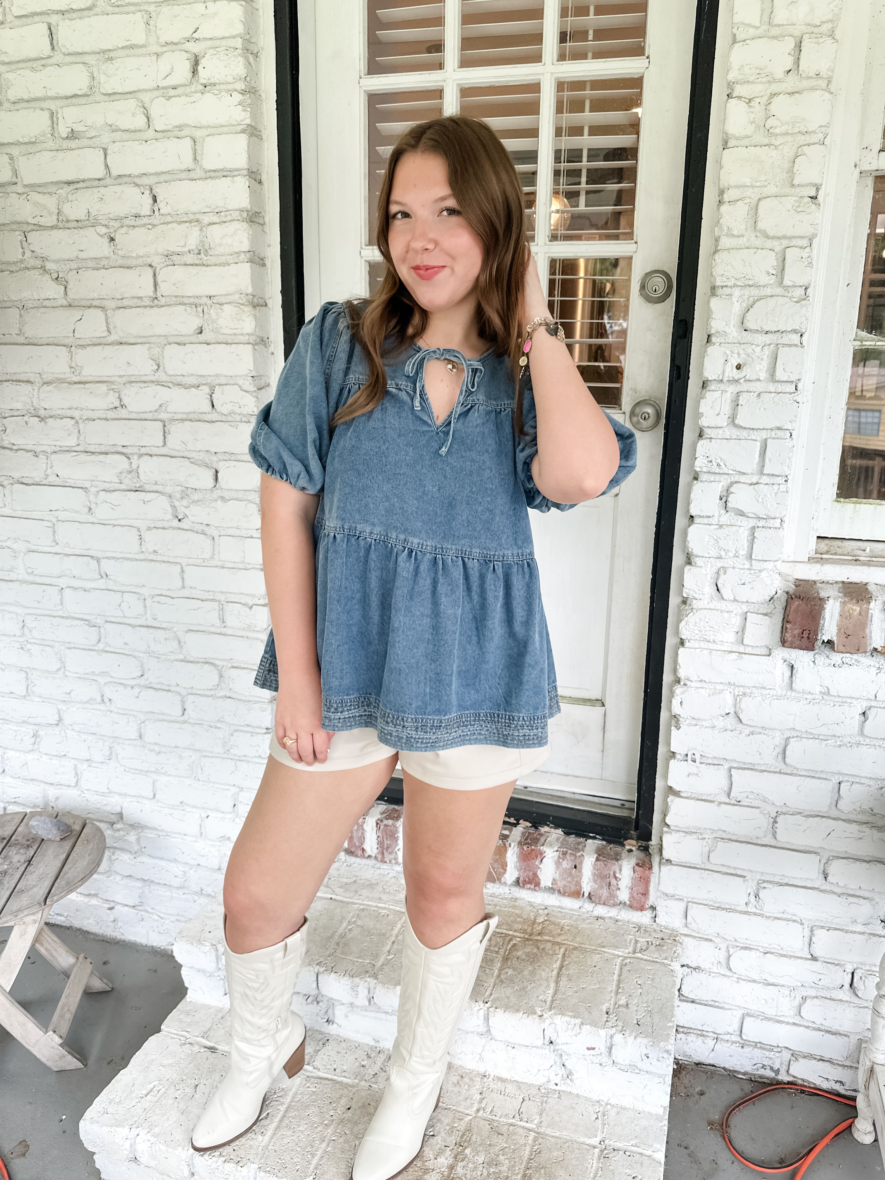 Denim Tiered Top