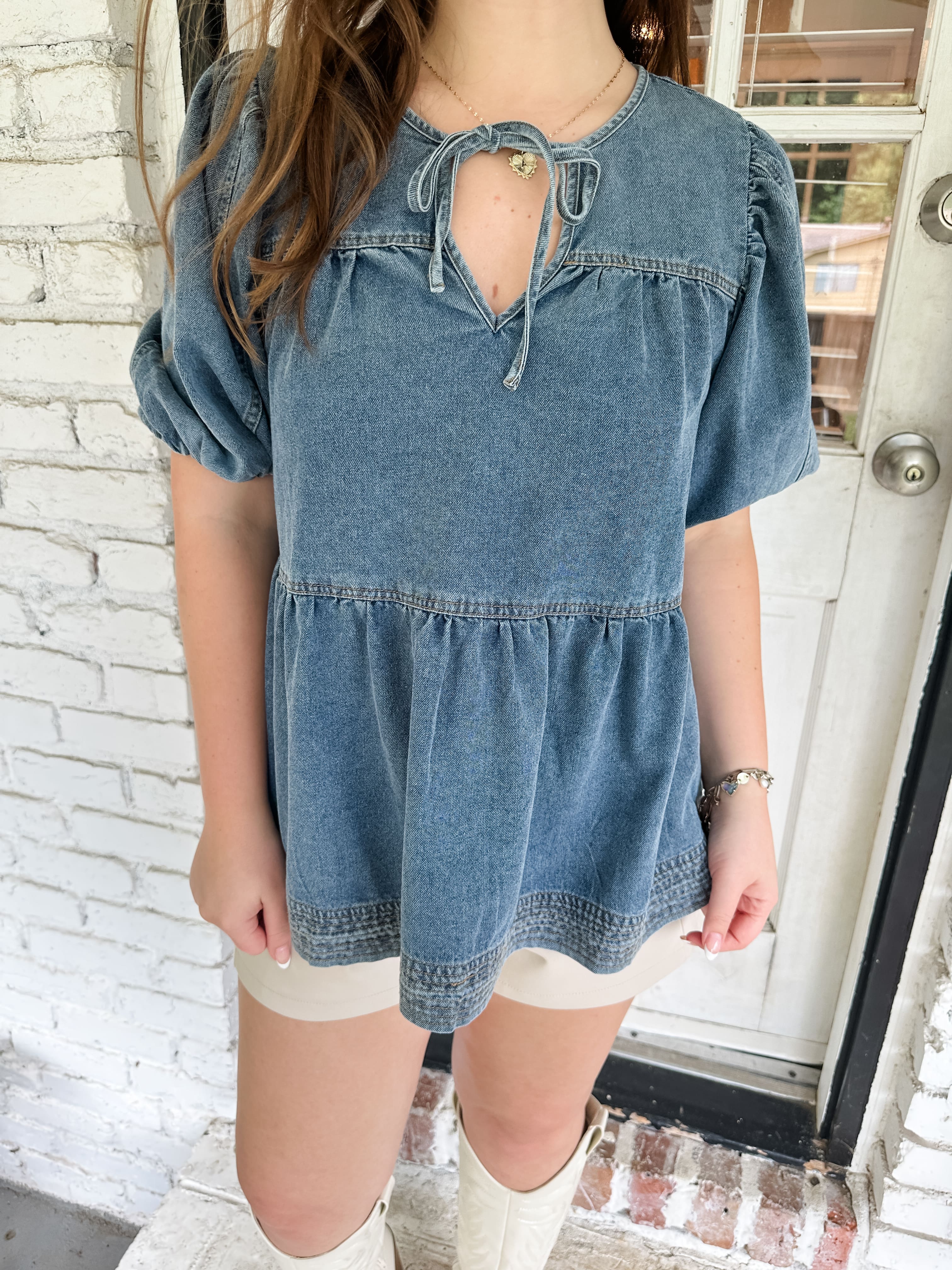 Denim Tiered Top