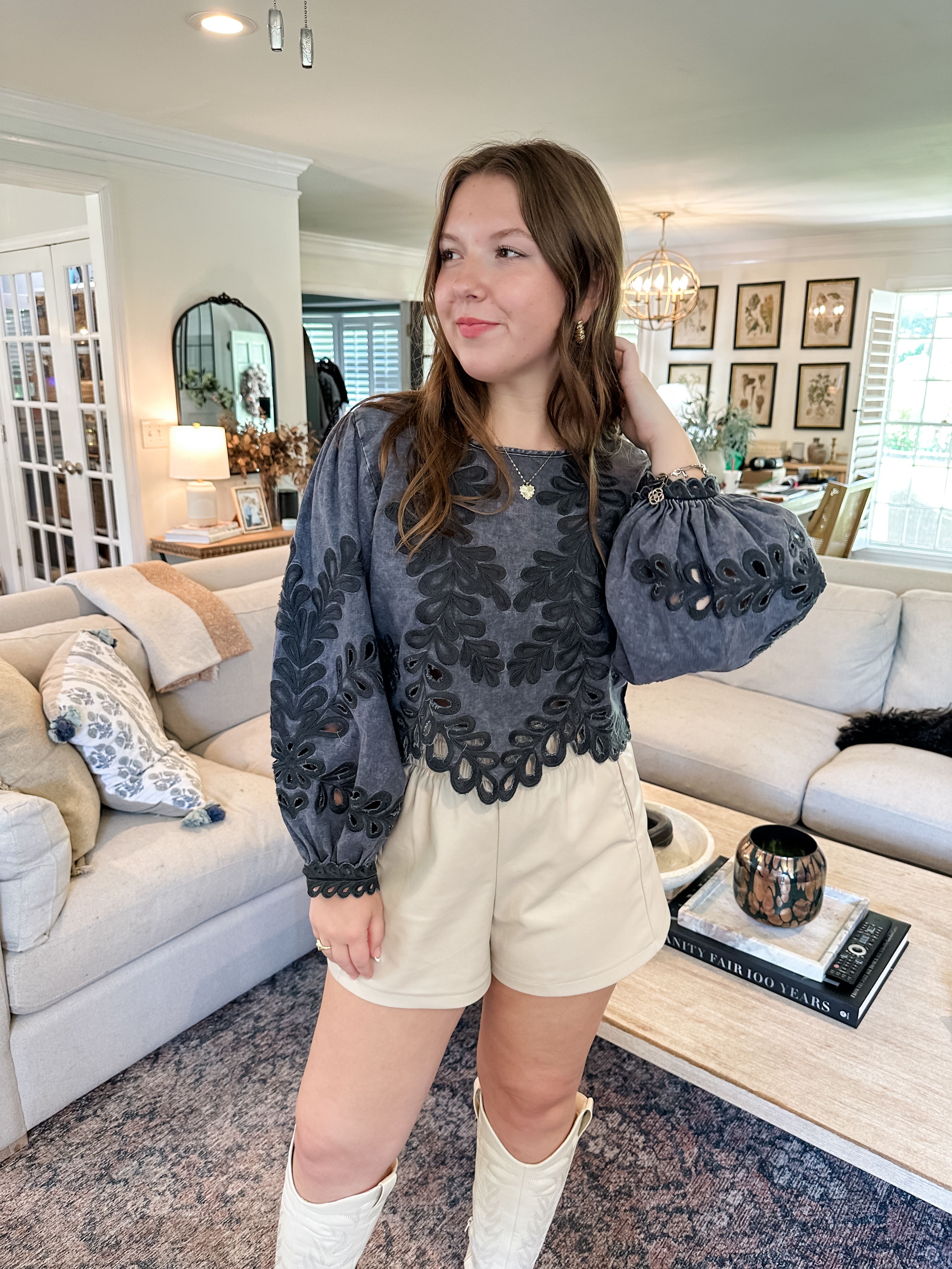 Embroidered Eyelet Top