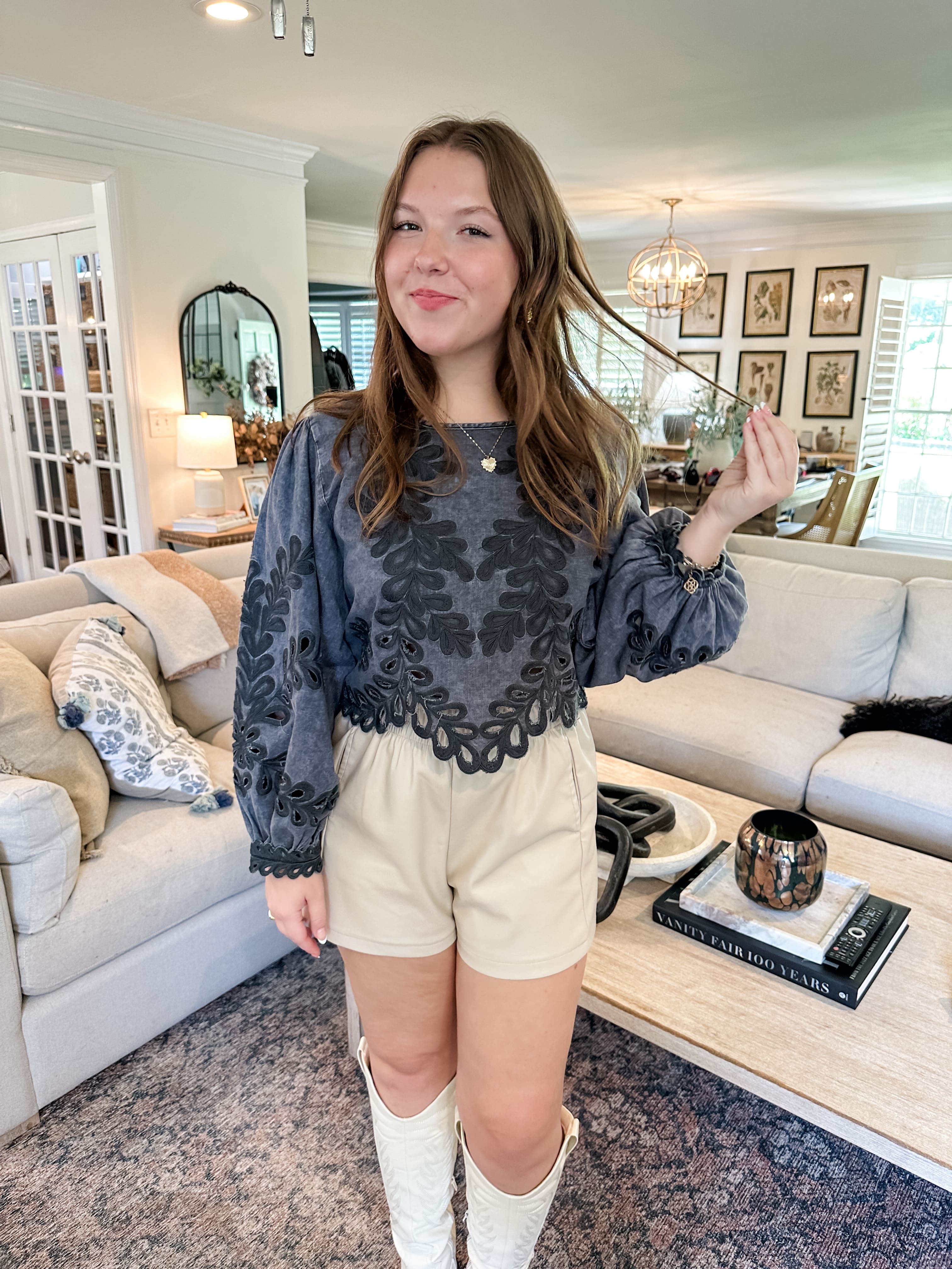 Embroidered Eyelet Top