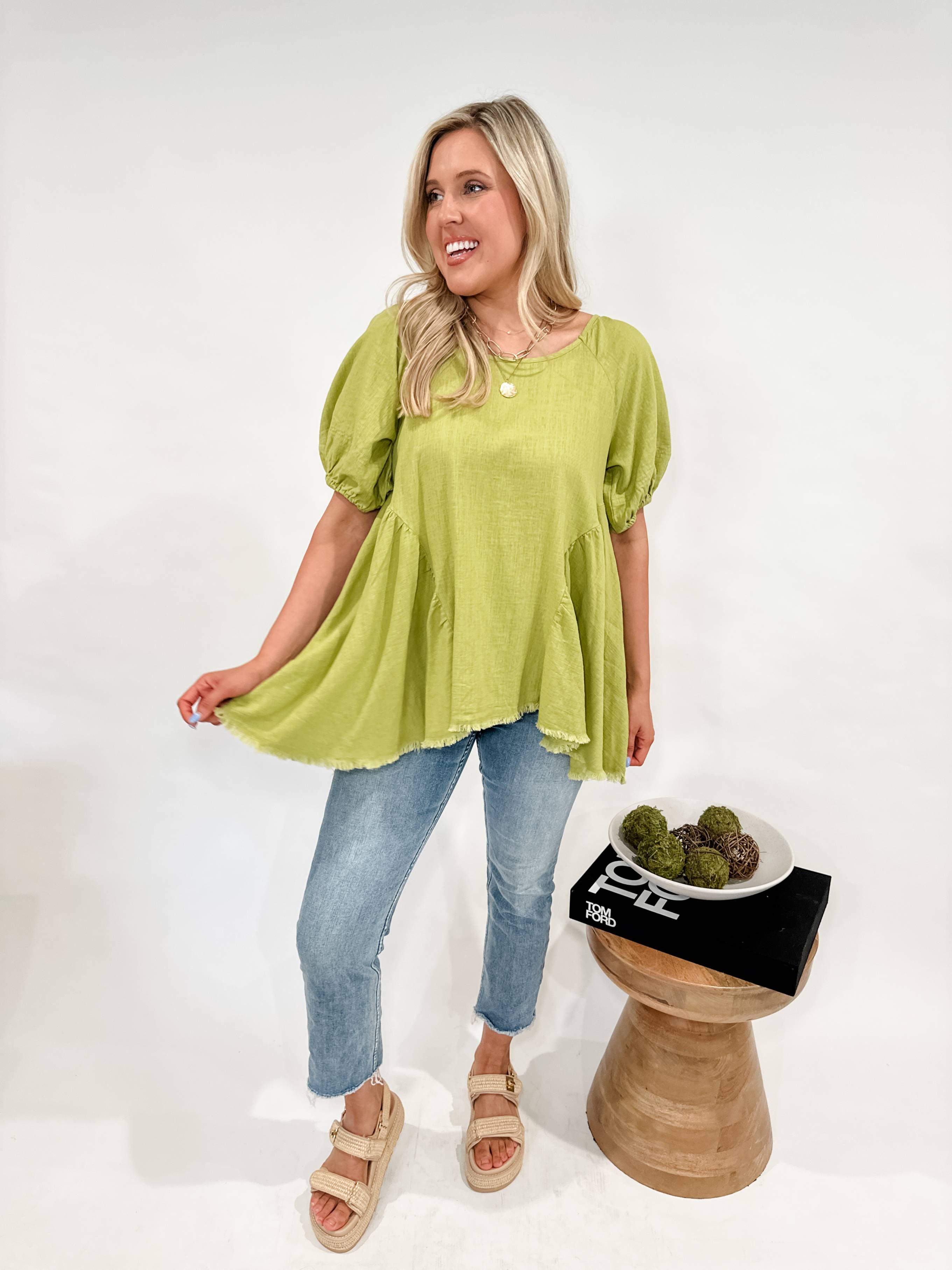 Linen Swing Puff Sleeve Top