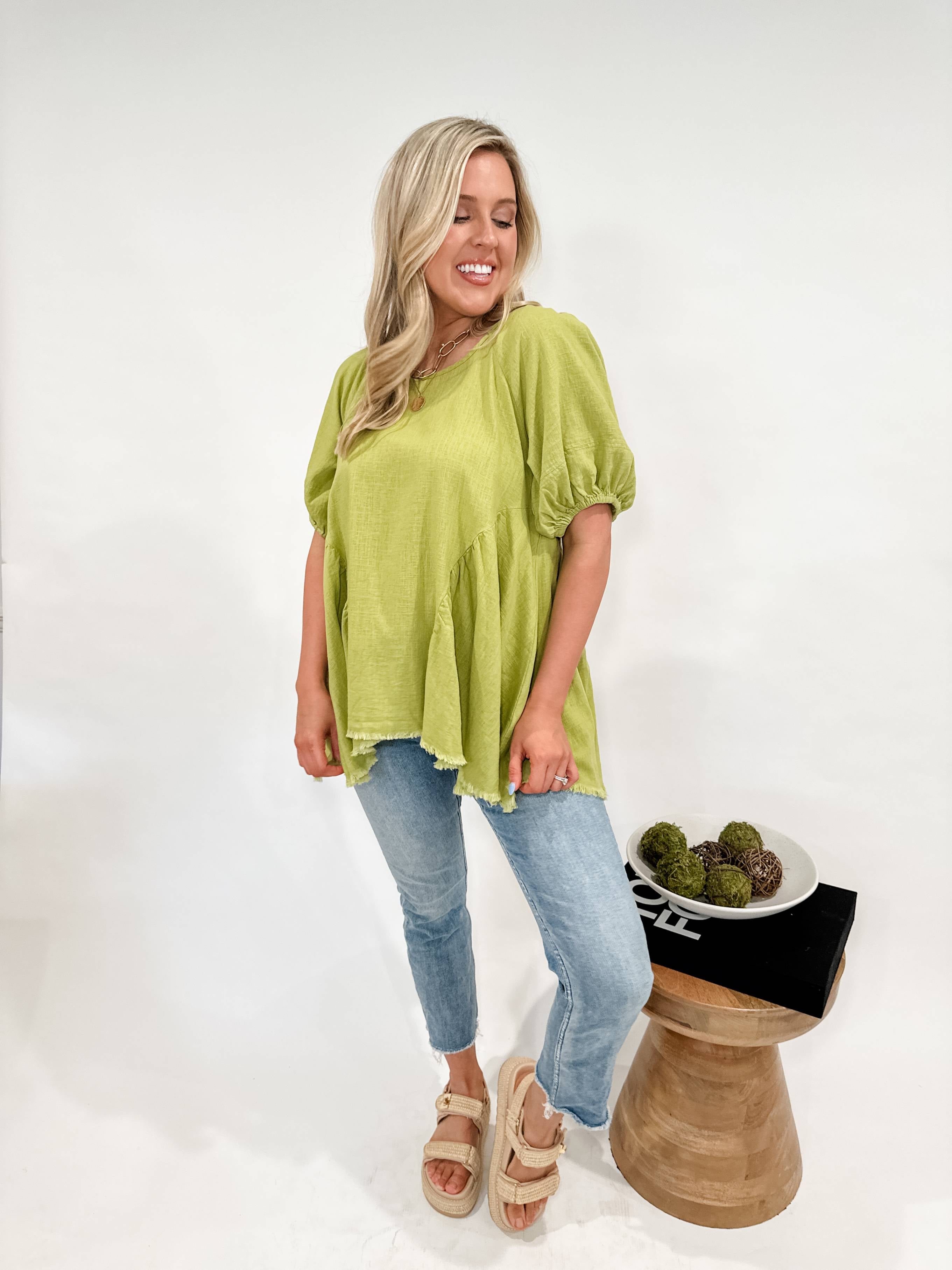 Linen Swing Puff Sleeve Top