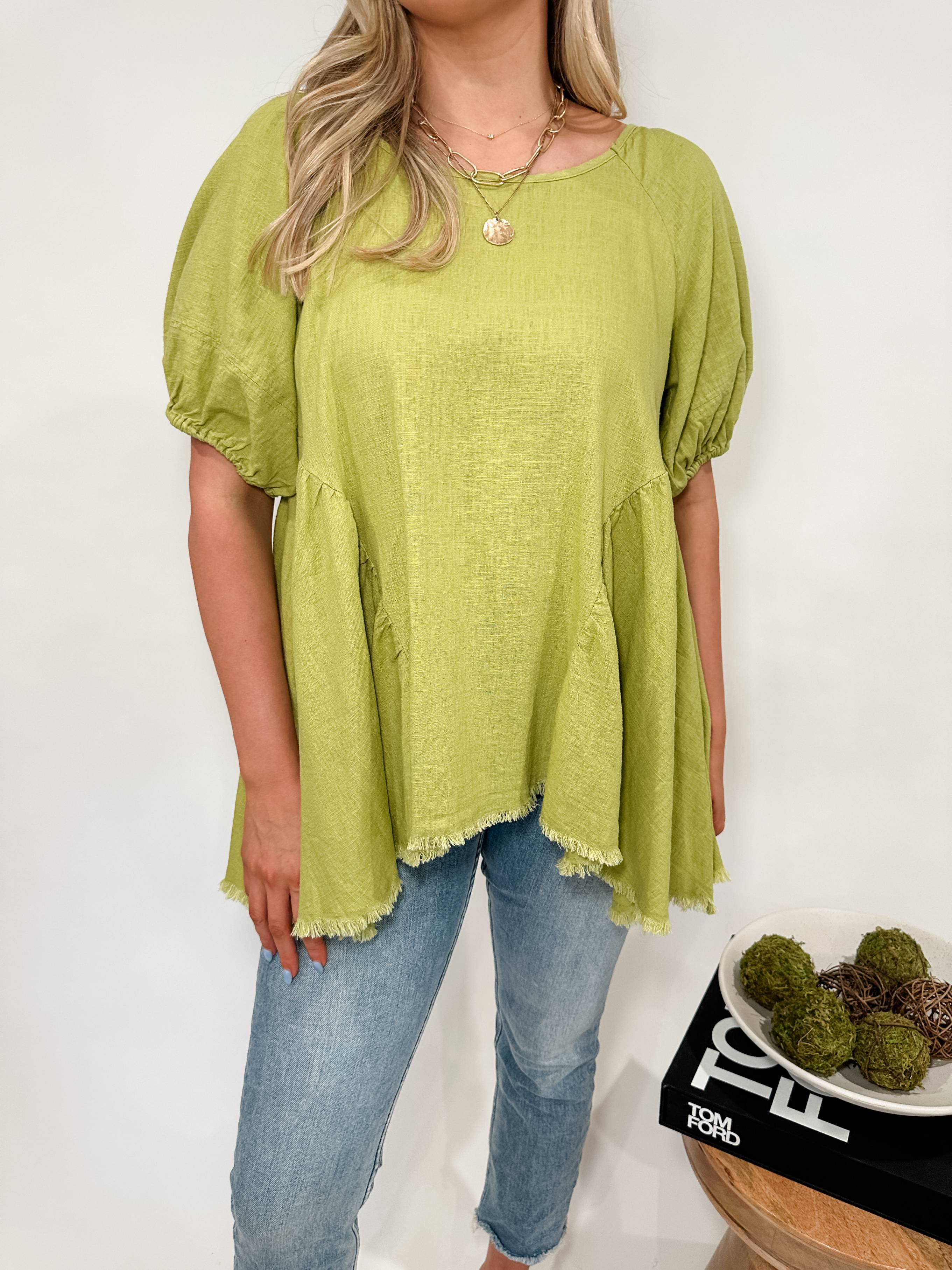 Linen Swing Puff Sleeve Top