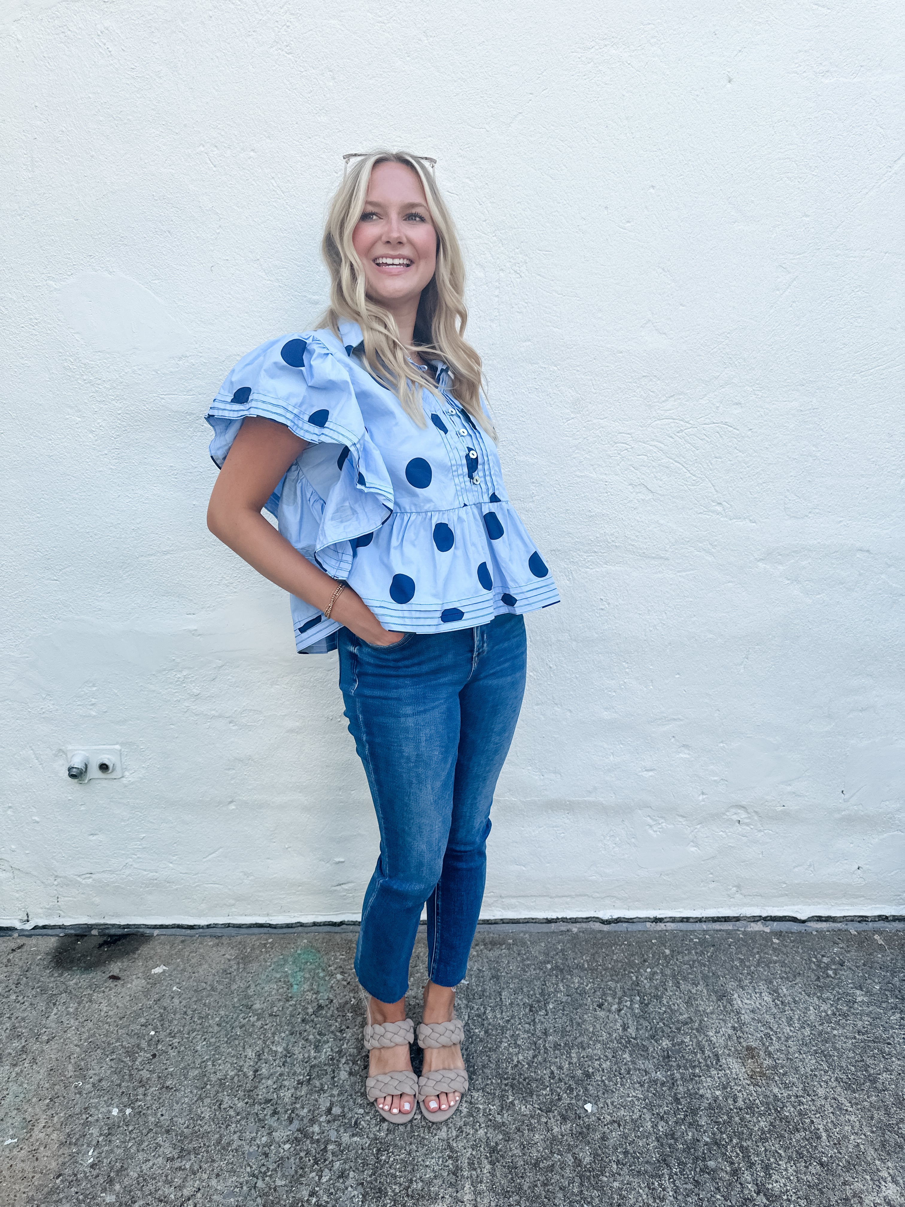 Polka Dot Ruffle Sleeve Top