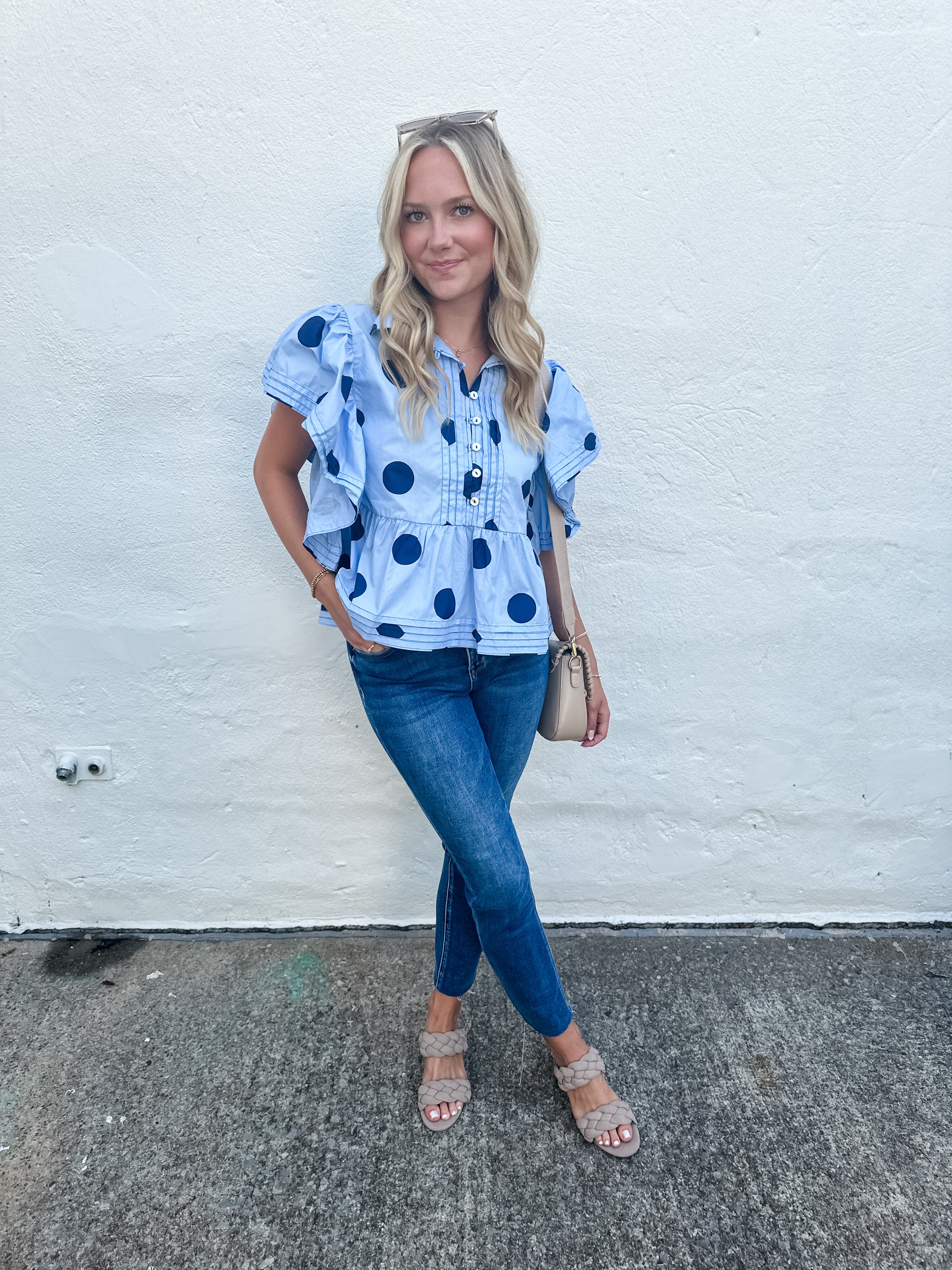 Polka Dot Ruffle Sleeve Top