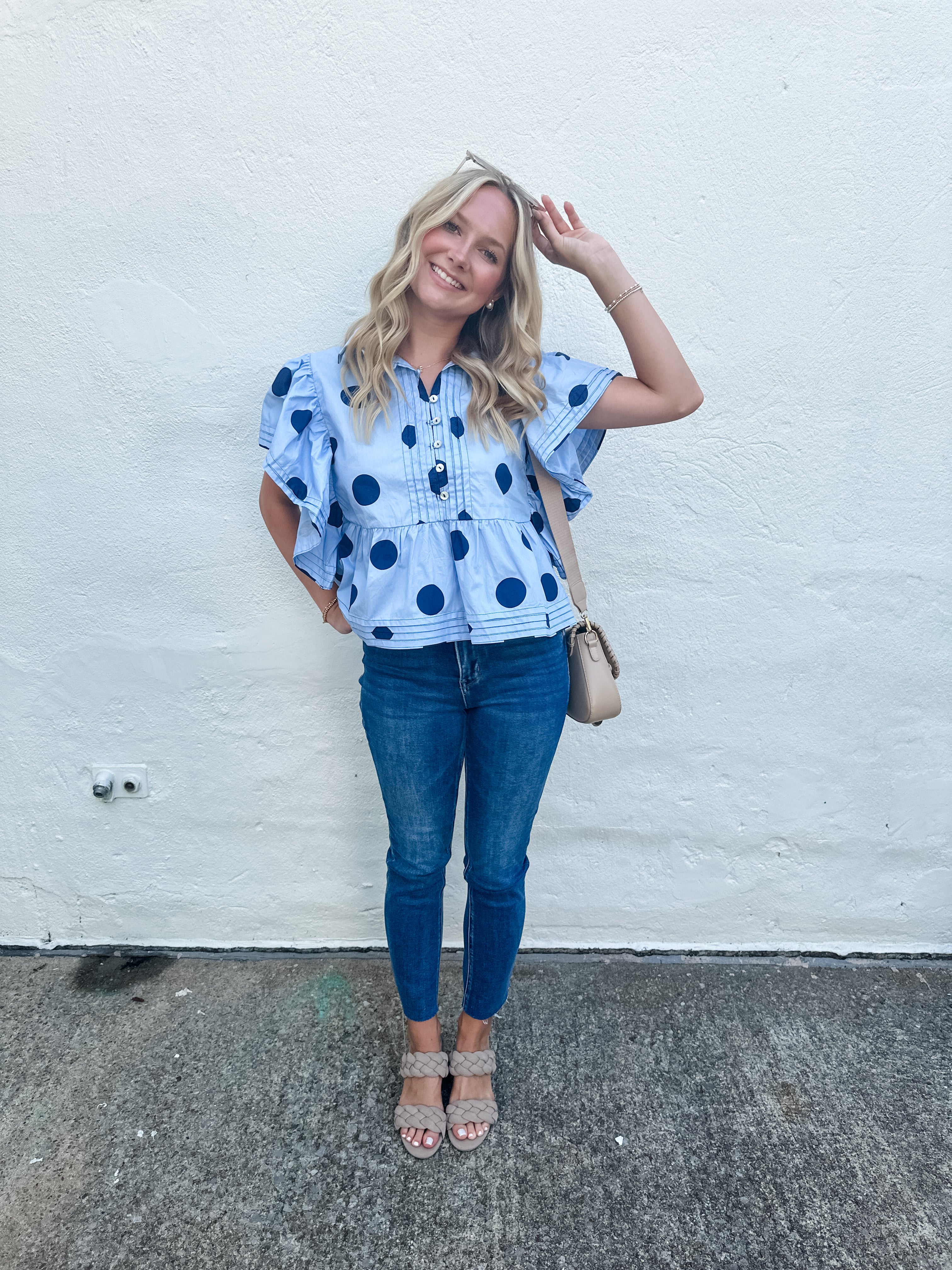 Polka Dot Ruffle Sleeve Top