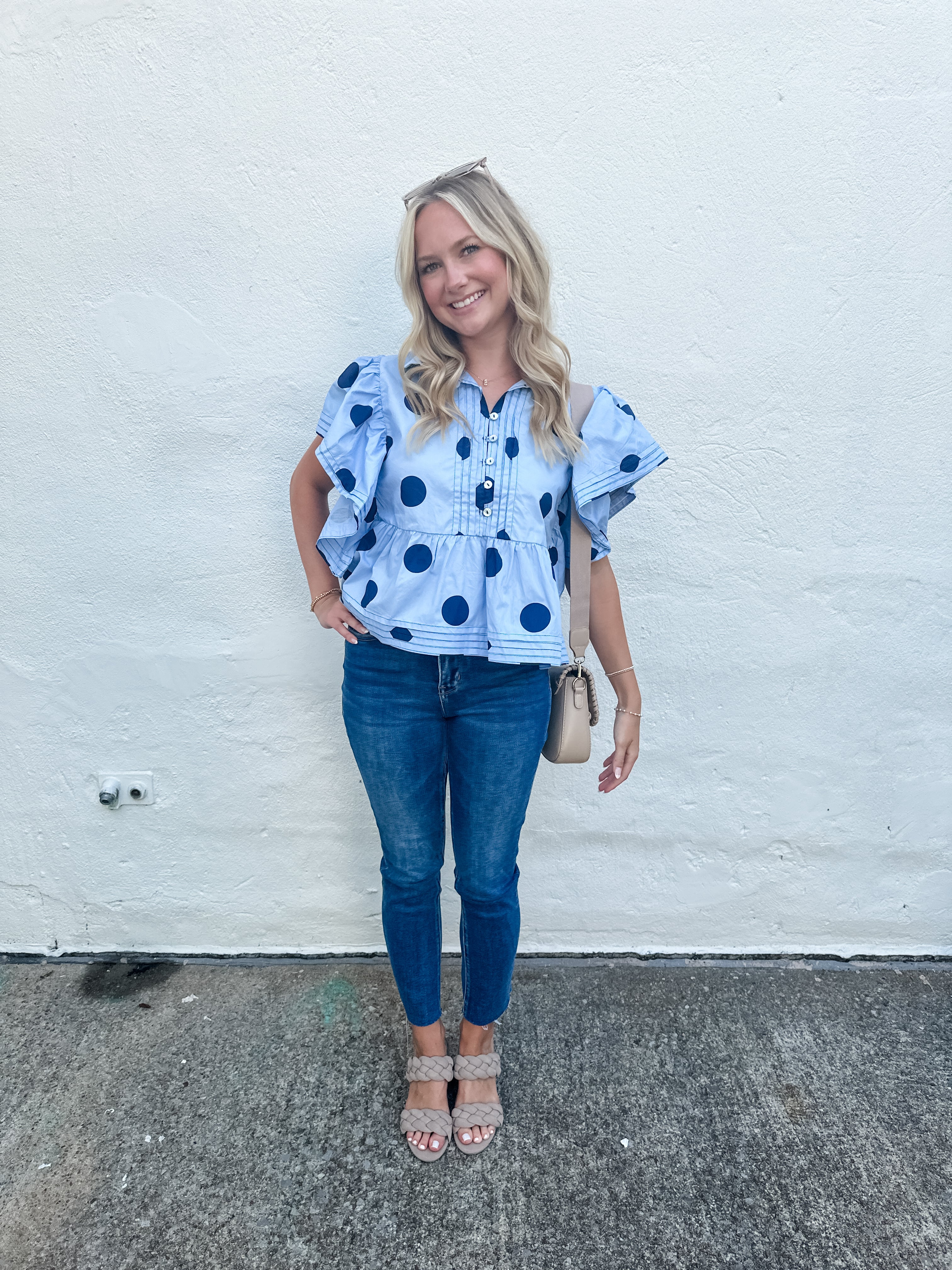 Polka Dot Ruffle Sleeve Top