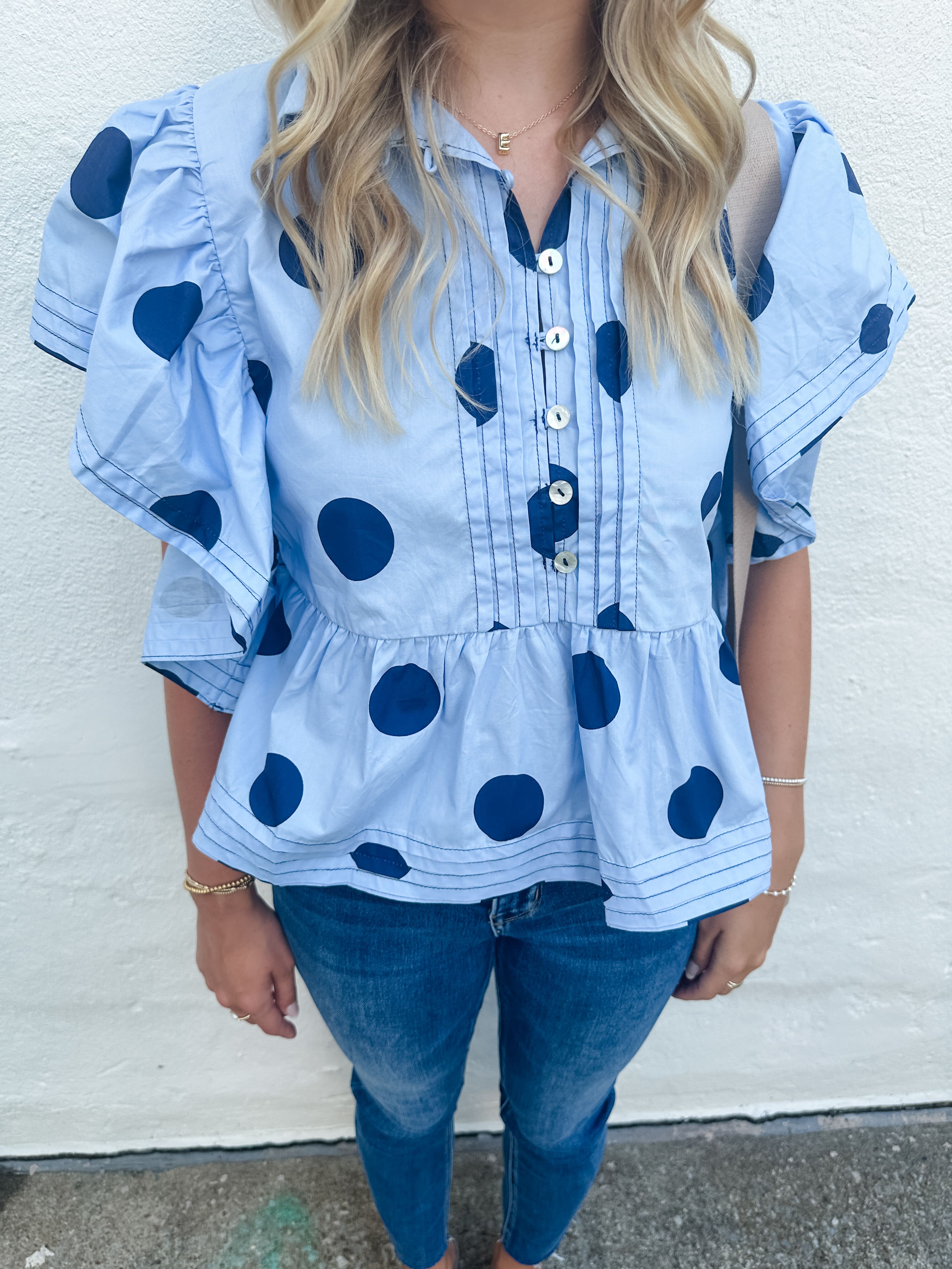 Polka Dot Ruffle Sleeve Top