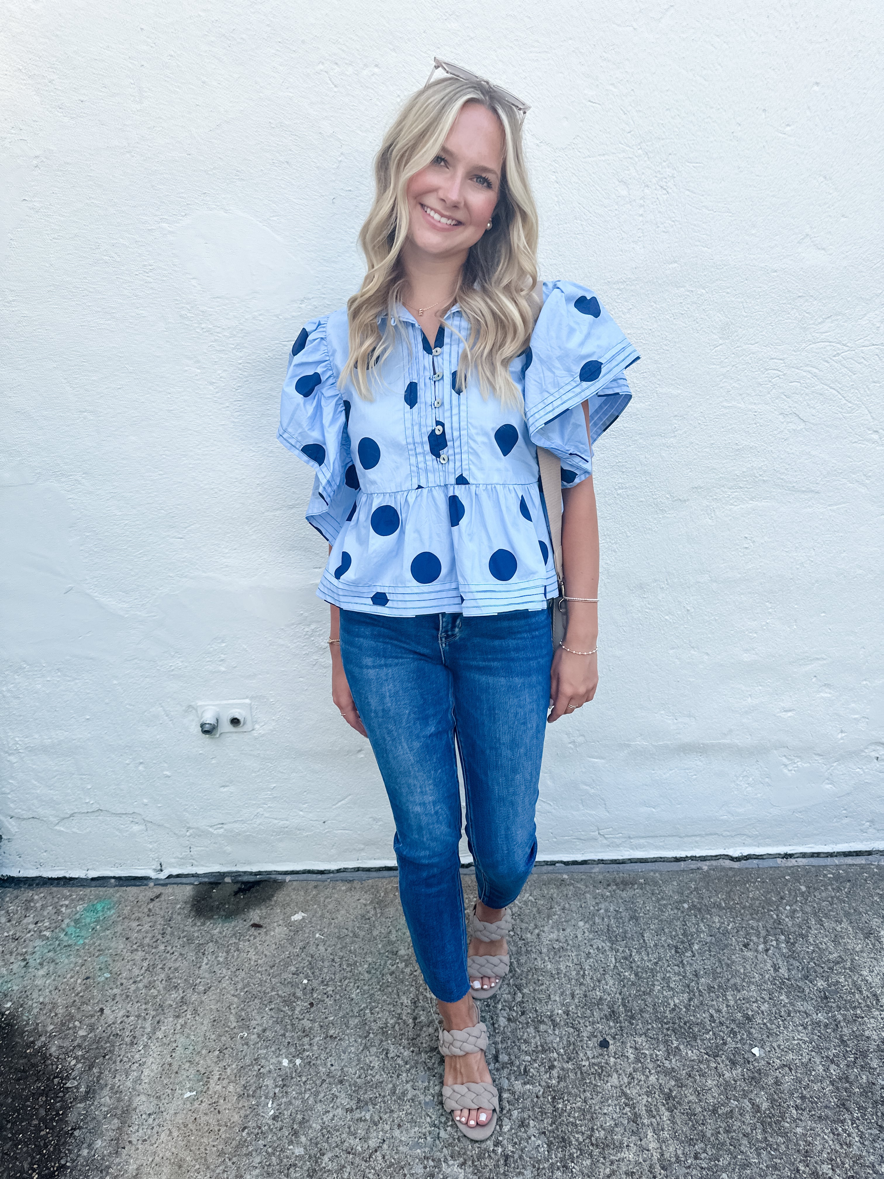 Polka Dot Ruffle Sleeve Top