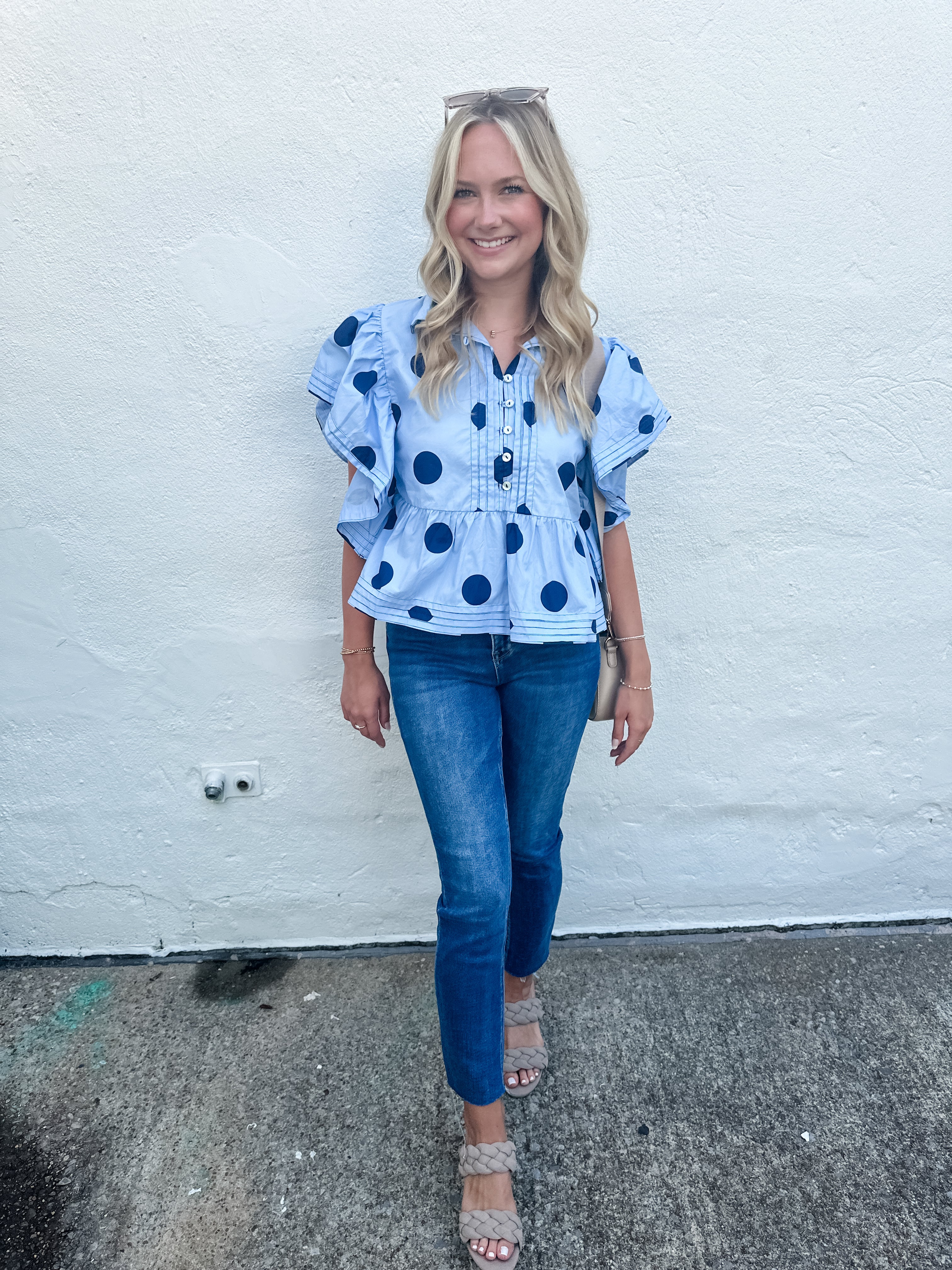 Polka Dot Ruffle Sleeve Top