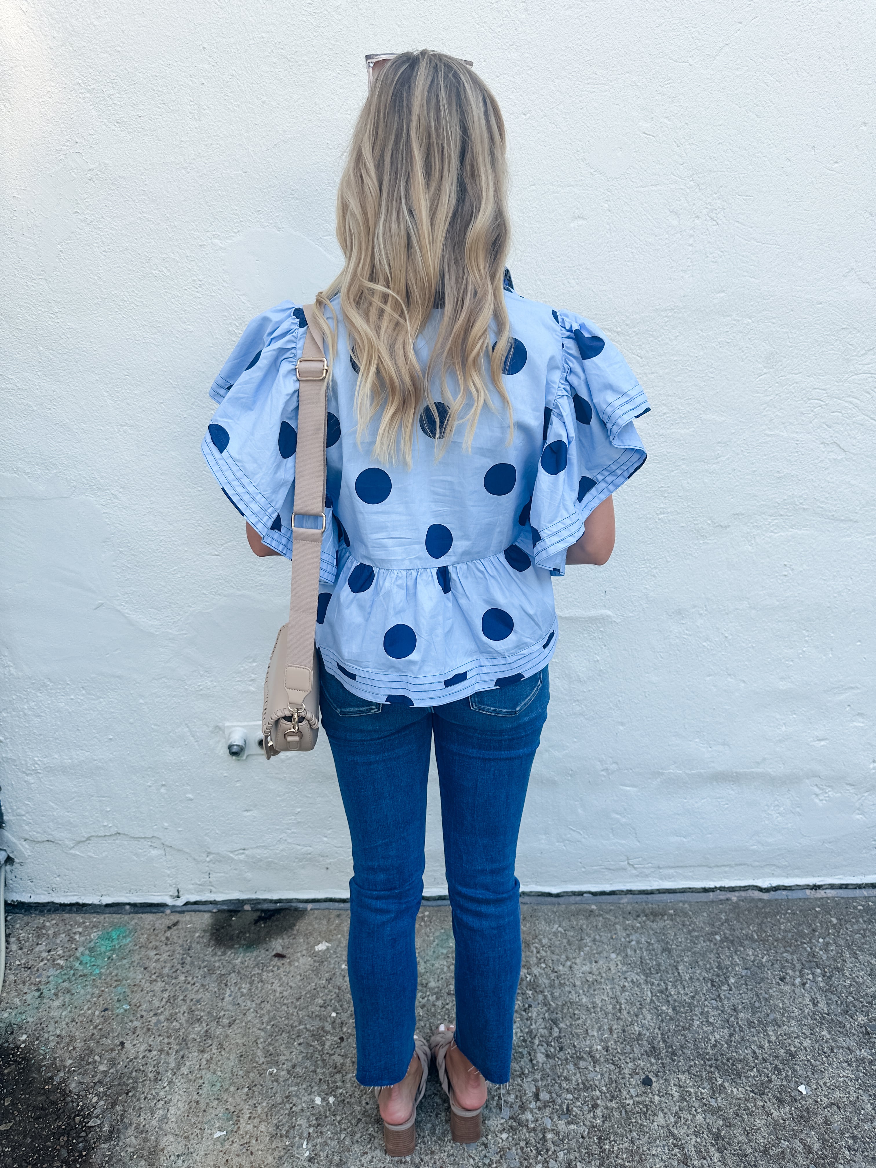 Polka Dot Ruffle Sleeve Top