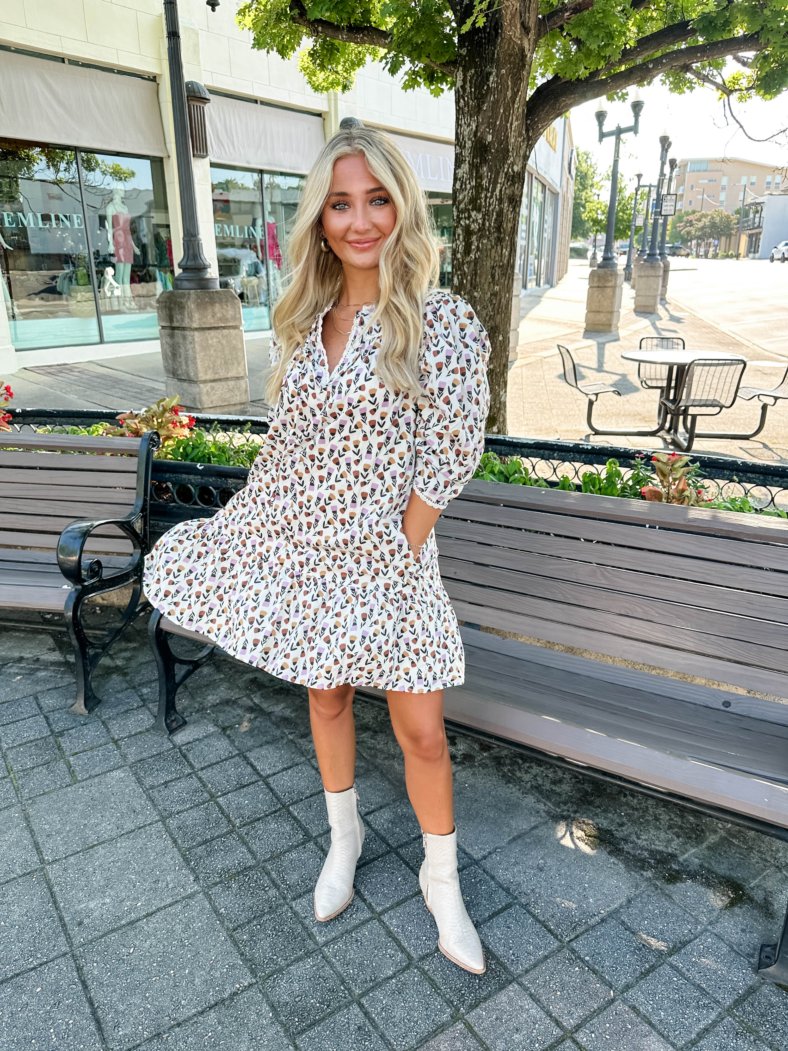 Tulip Print Lace Trim Dress