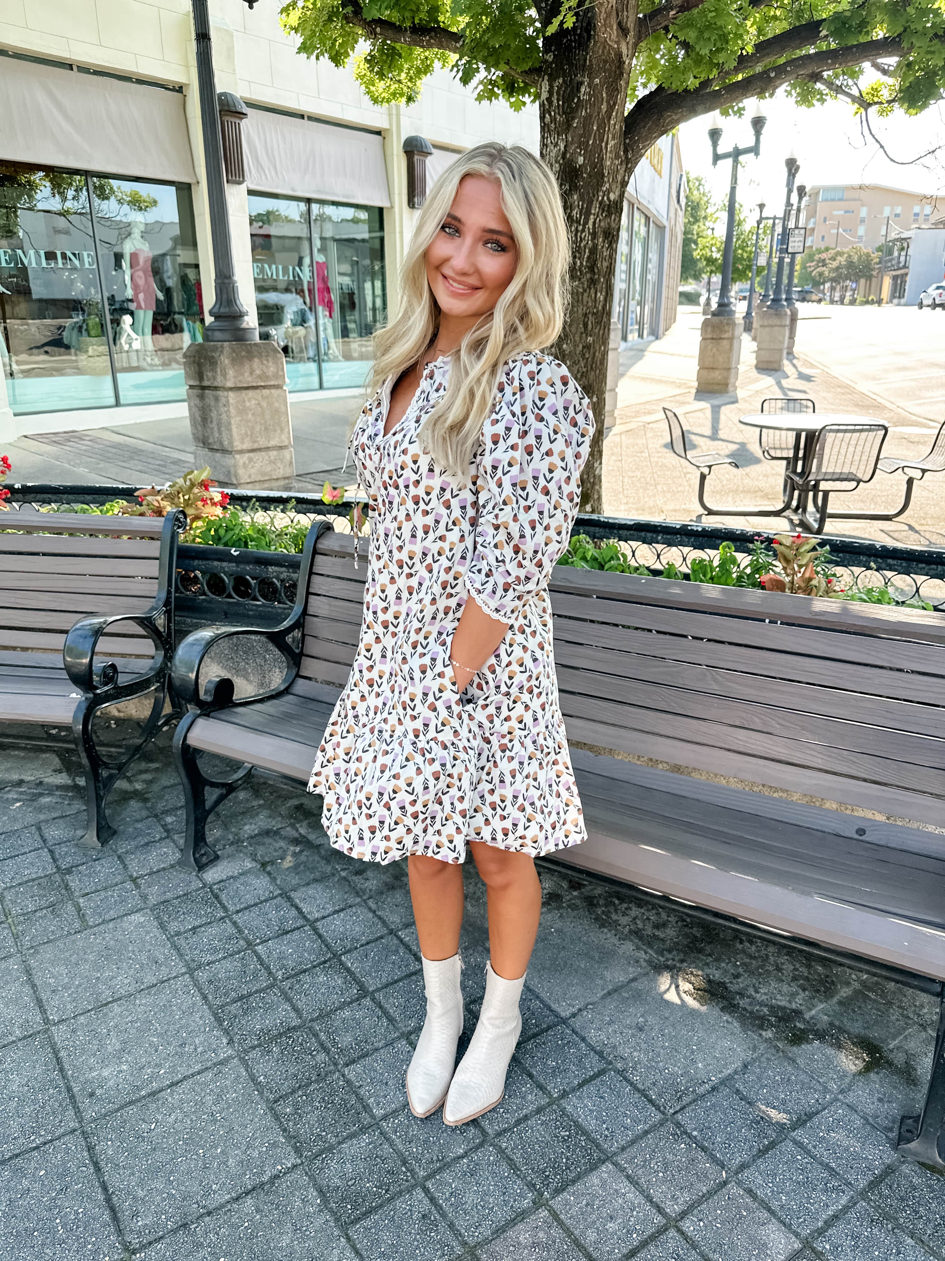 Tulip Print Lace Trim Dress