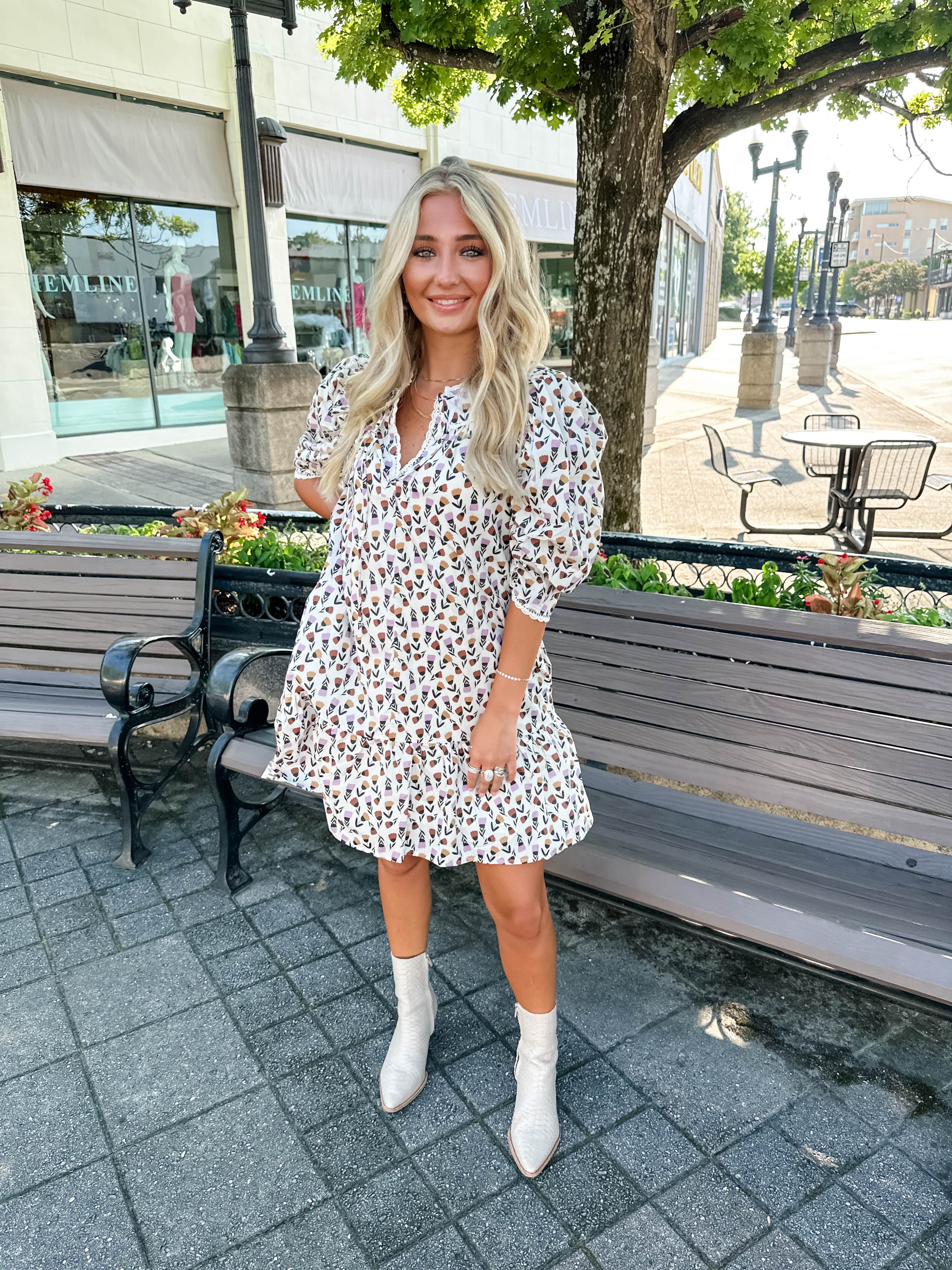 Tulip Print Lace Trim Dress