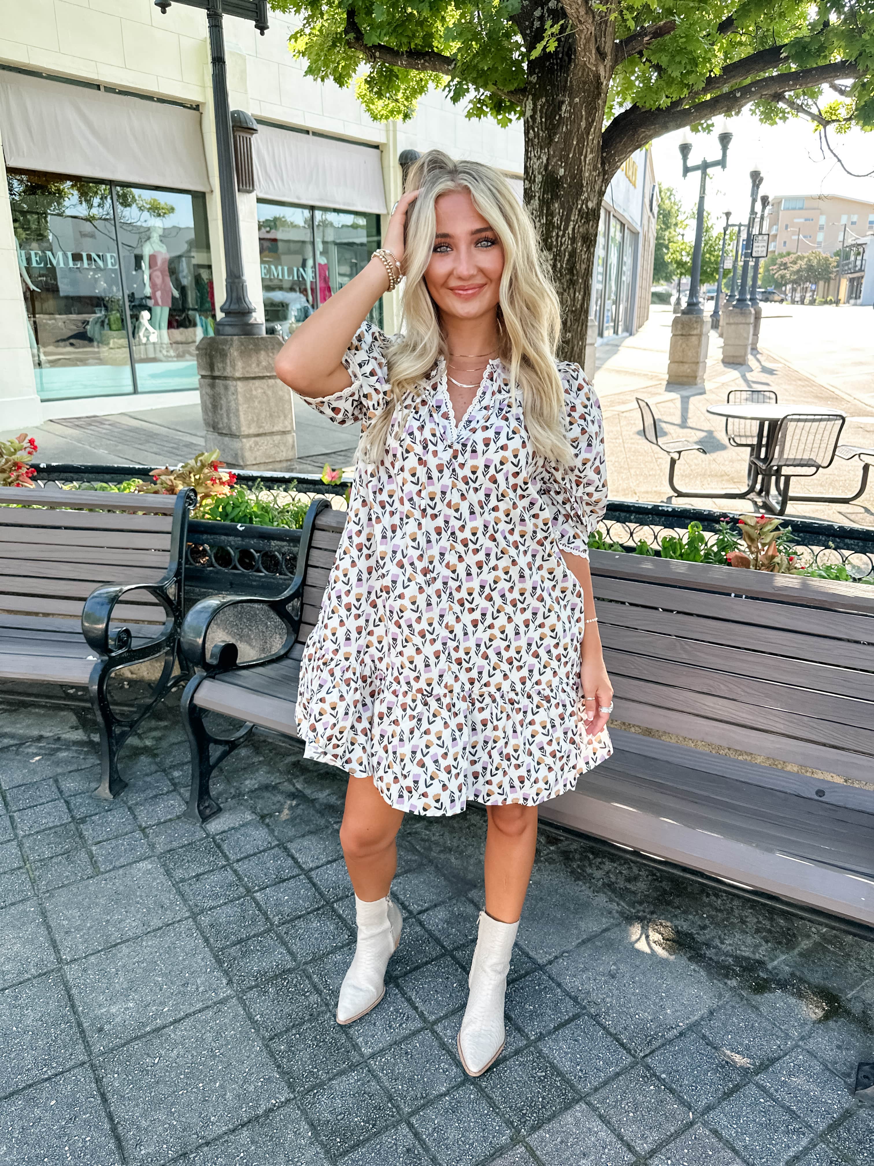 Tulip Print Lace Trim Dress