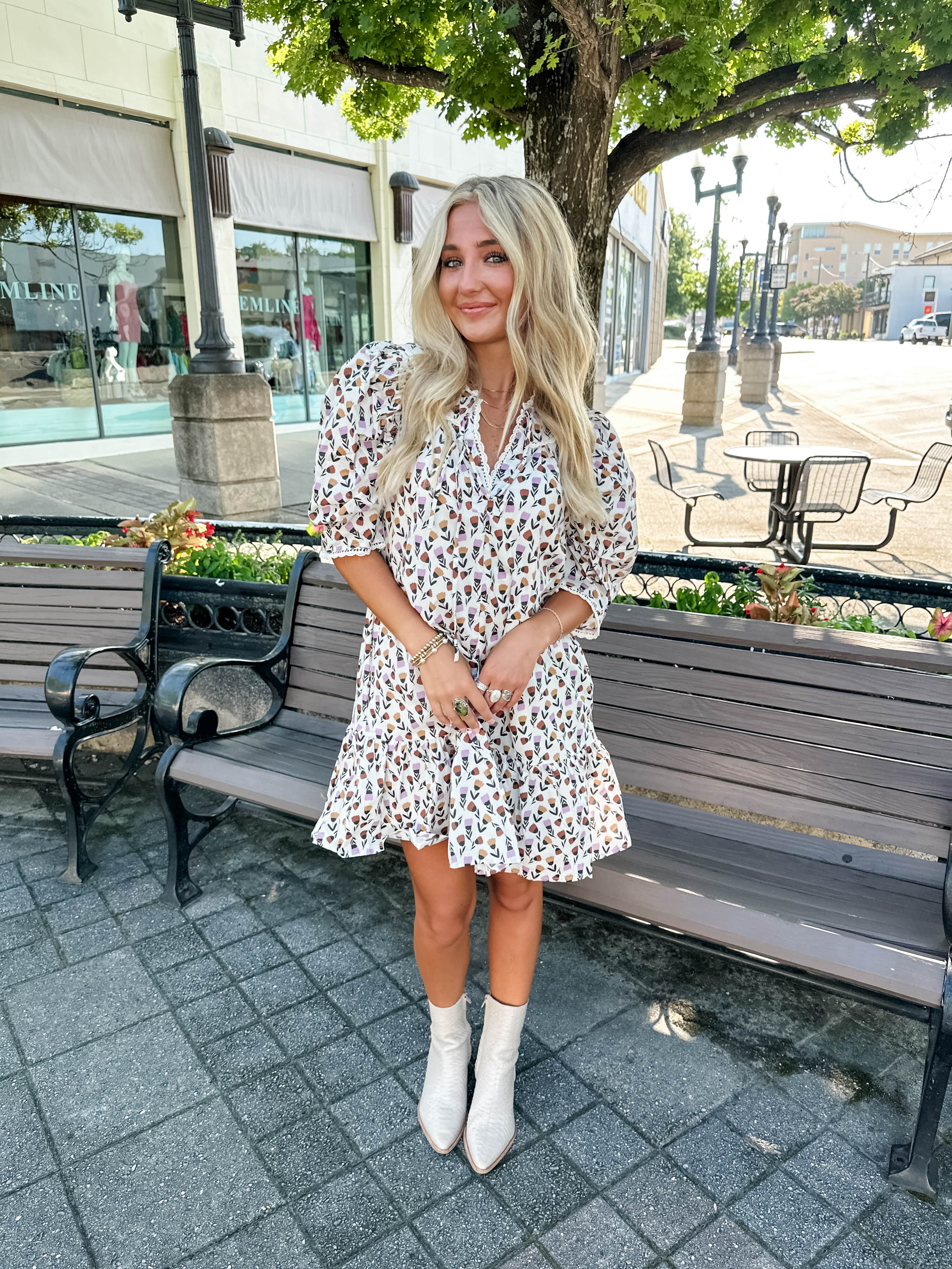 Tulip Print Lace Trim Dress