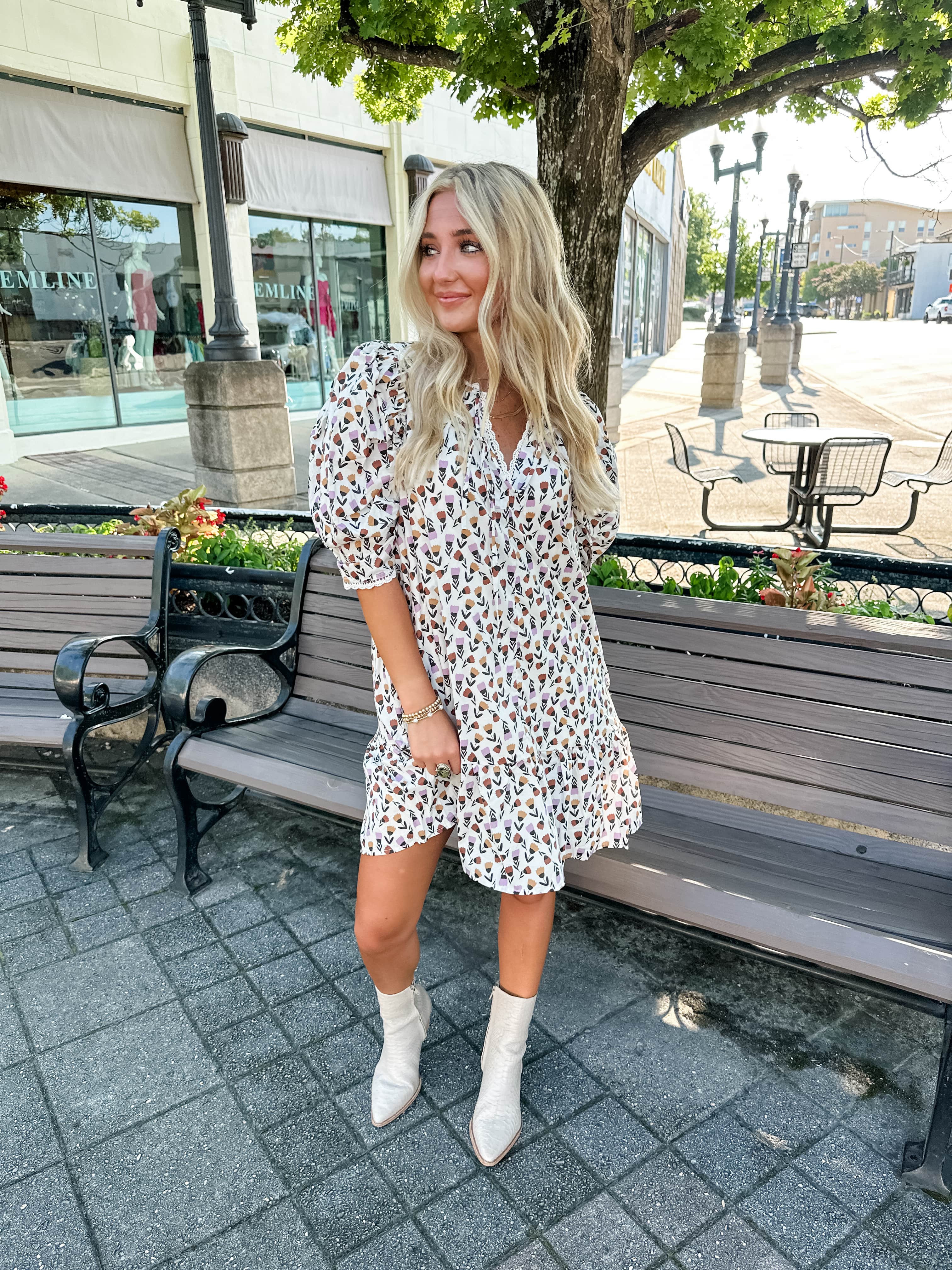 Tulip Print Lace Trim Dress