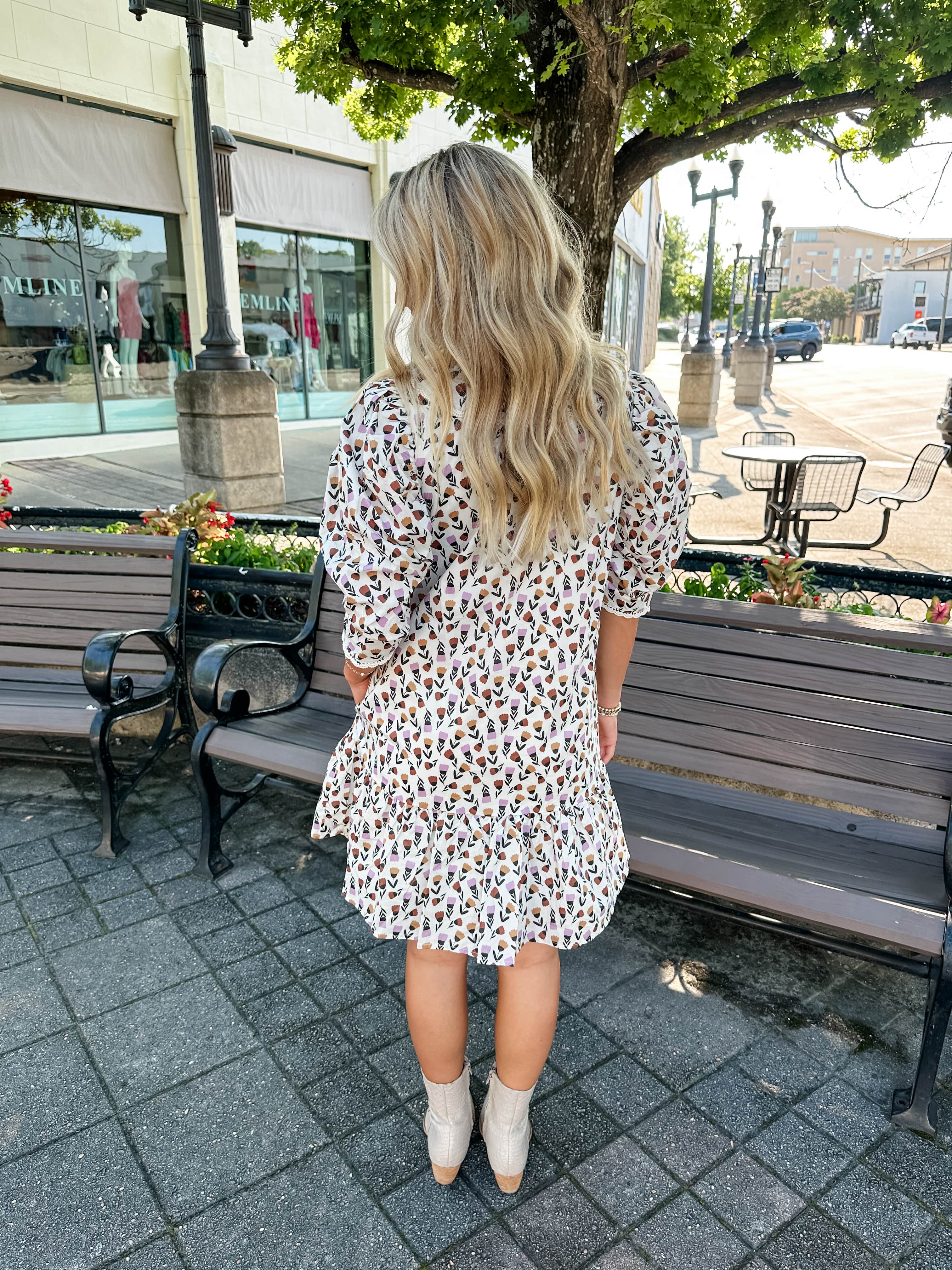 Tulip Print Lace Trim Dress