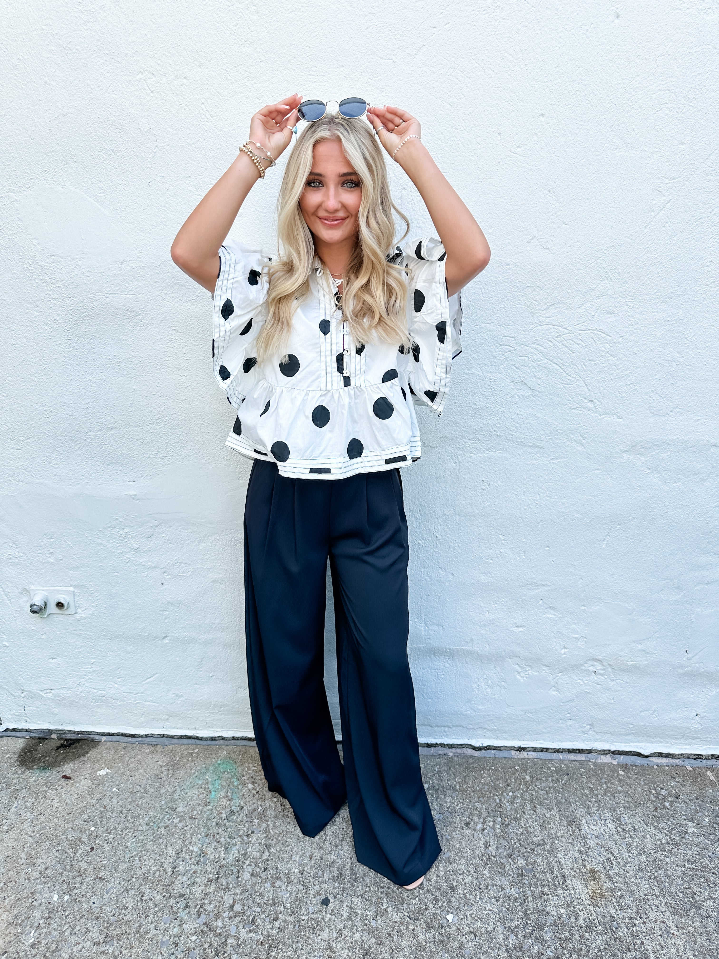 Polka Dot Ruffle Sleeve Top