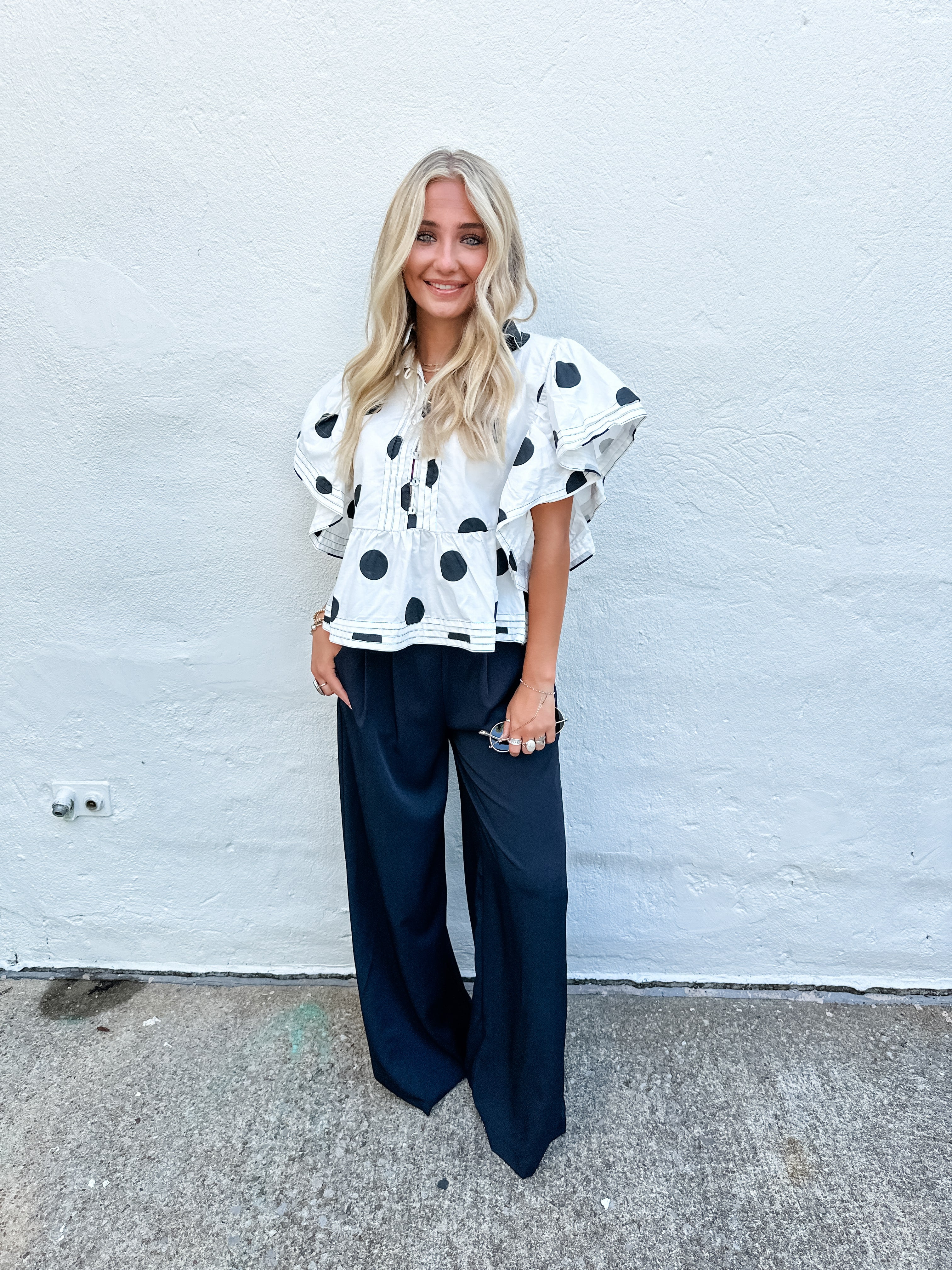 Polka Dot Ruffle Sleeve Top