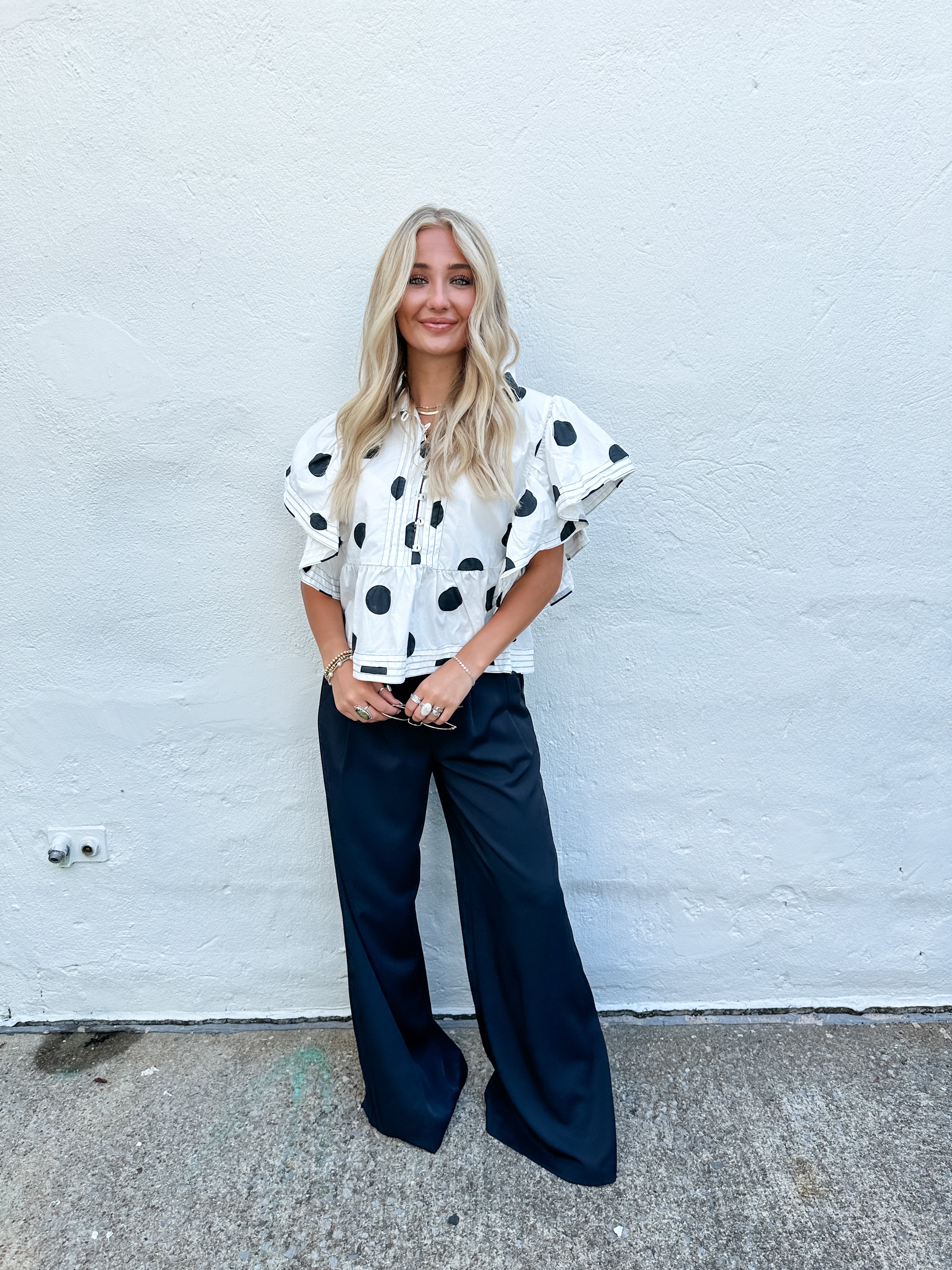 Polka Dot Ruffle Sleeve Top