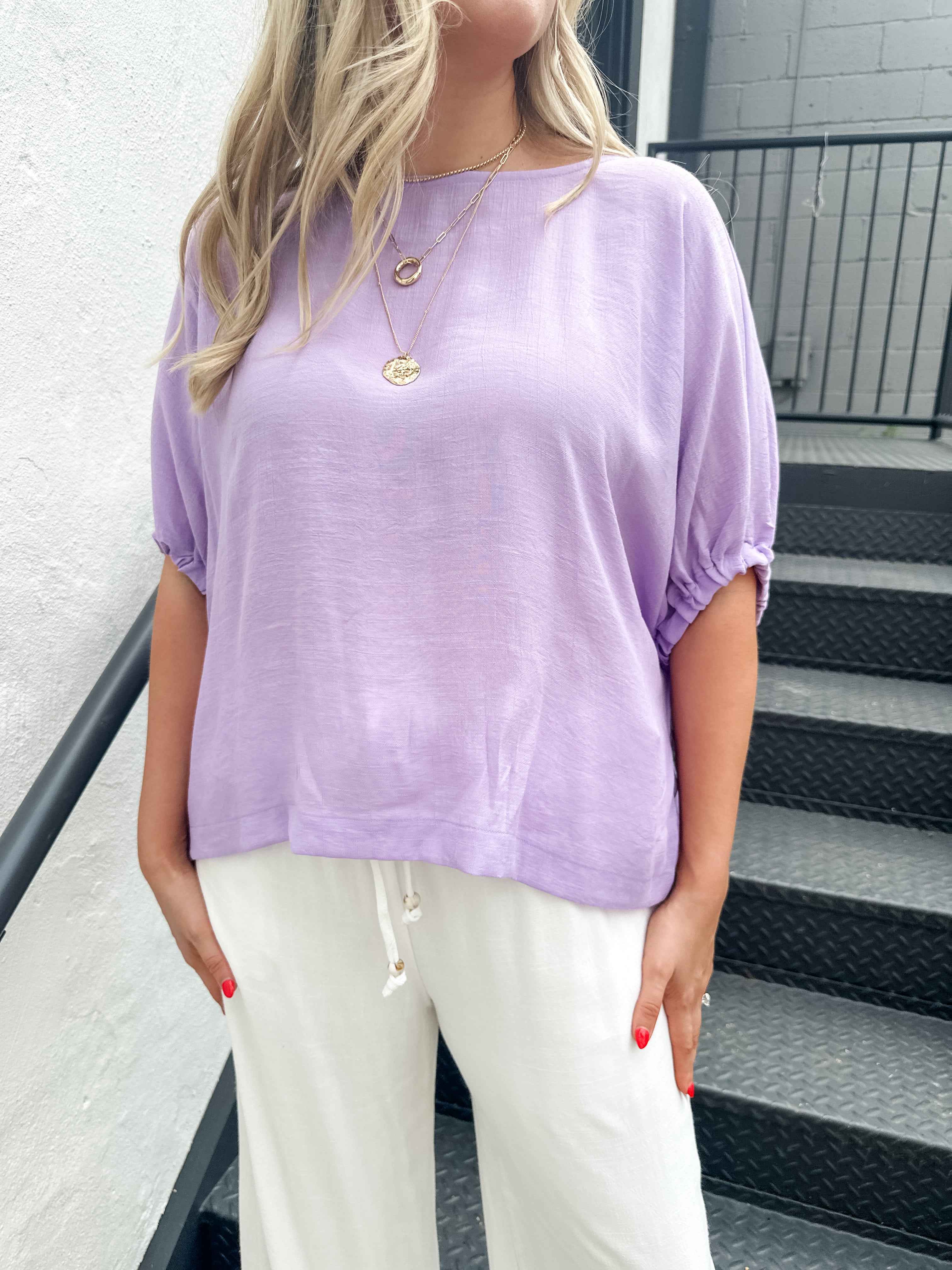 Textured Elastic Puff Sleeve Top