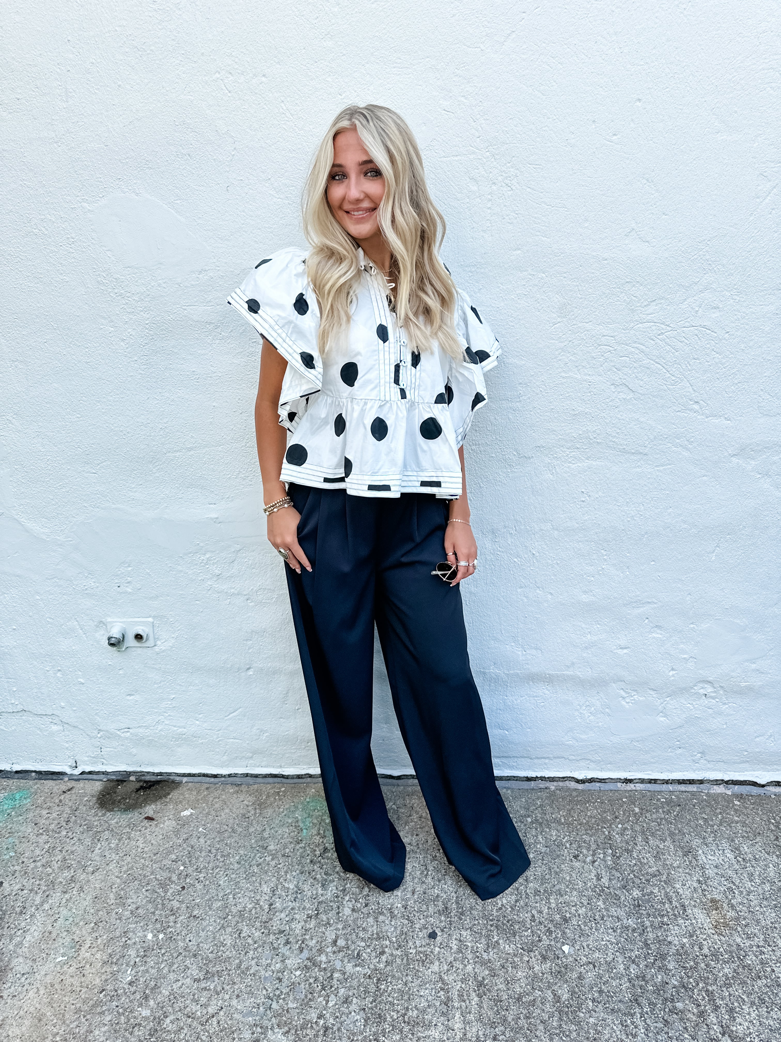 Polka Dot Ruffle Sleeve Top