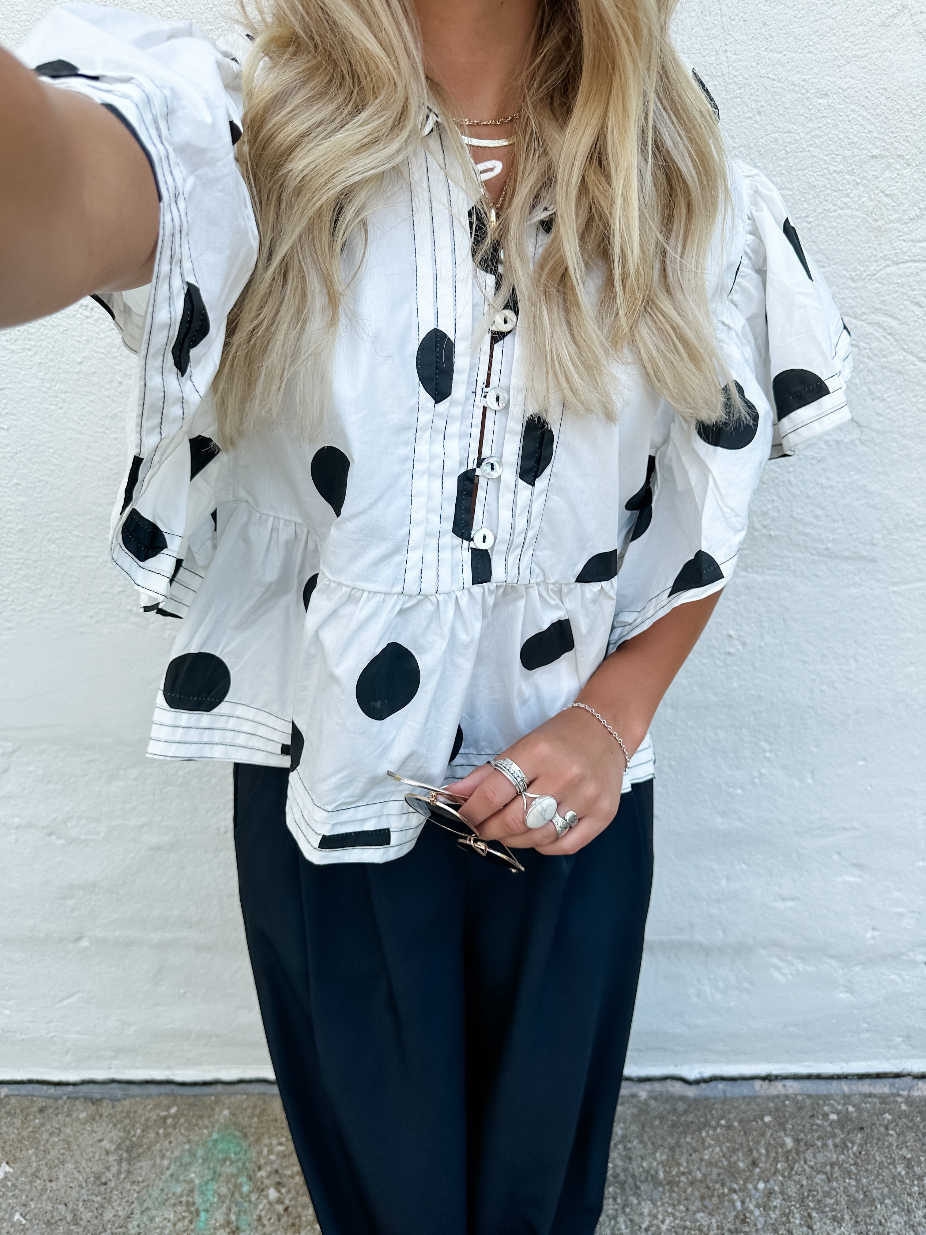 Polka Dot Ruffle Sleeve Top