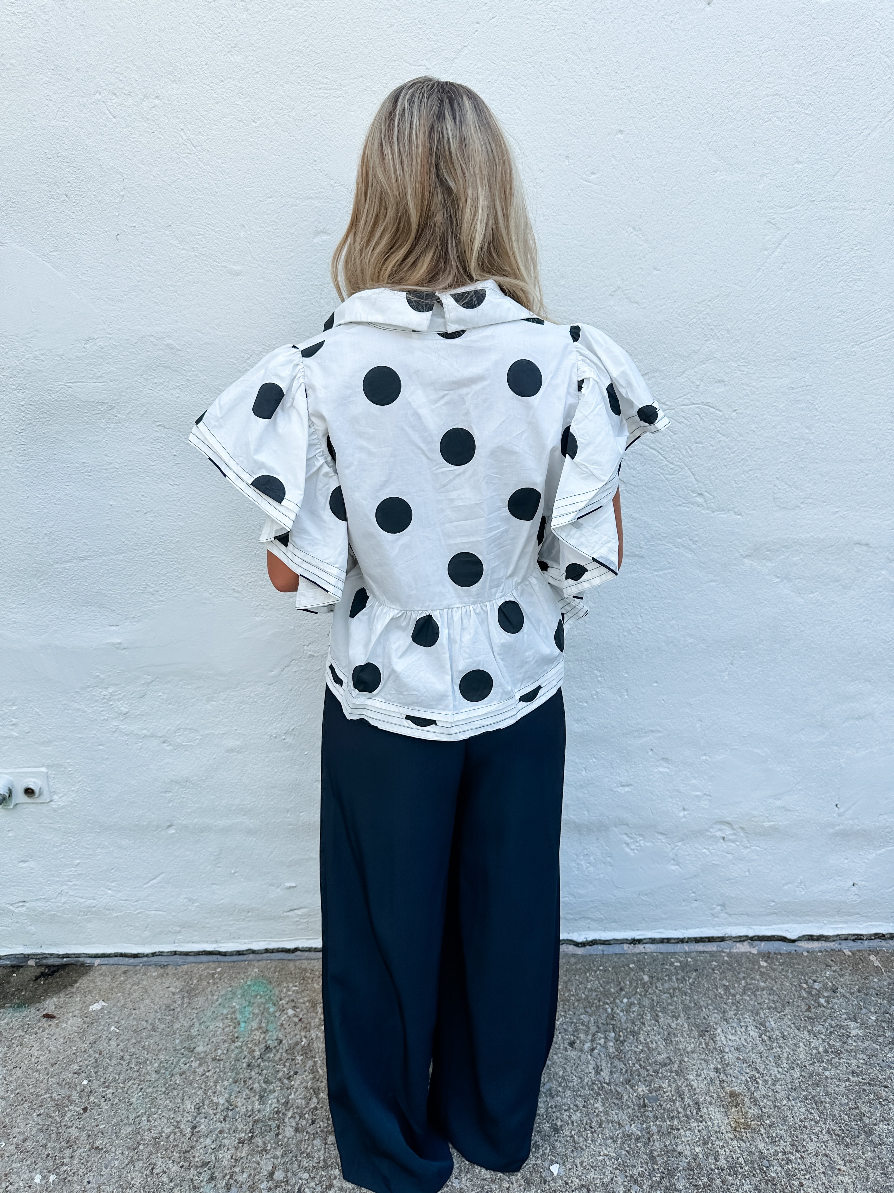 Polka Dot Ruffle Sleeve Top