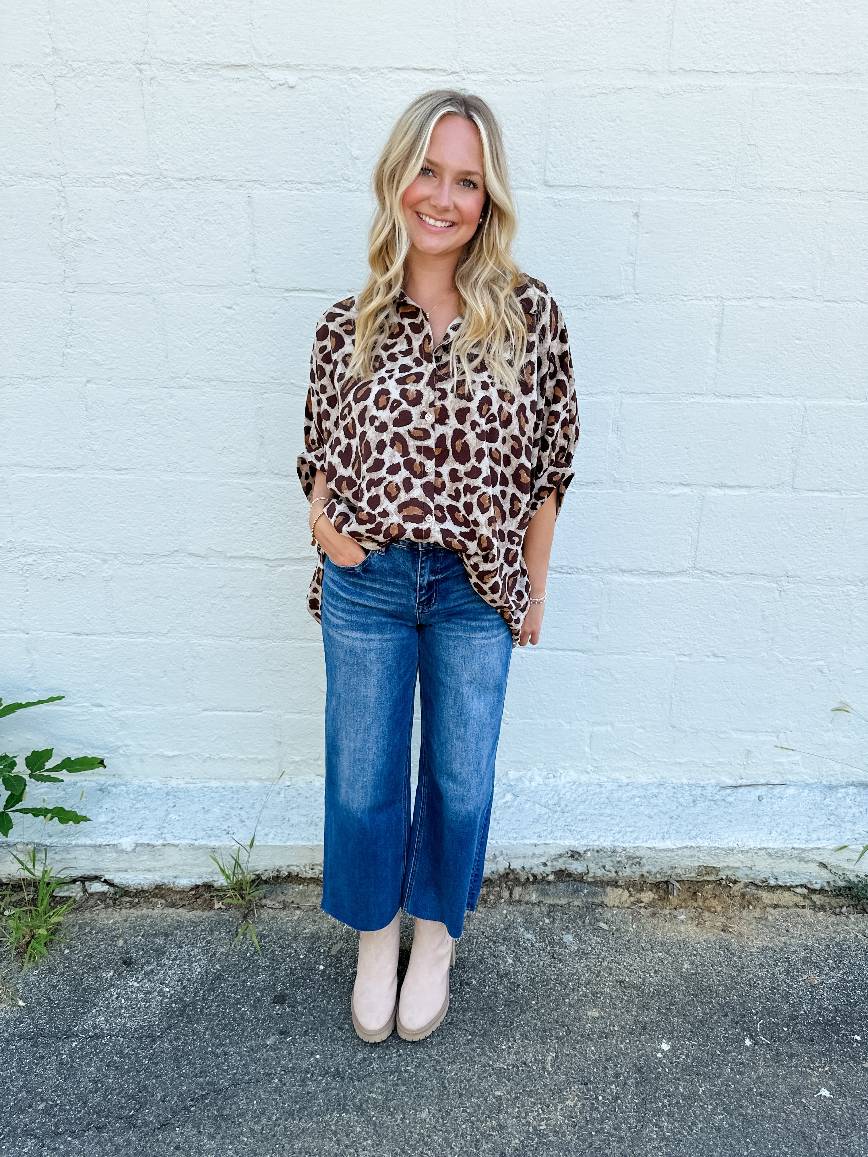 Leopard Print Button Front Top