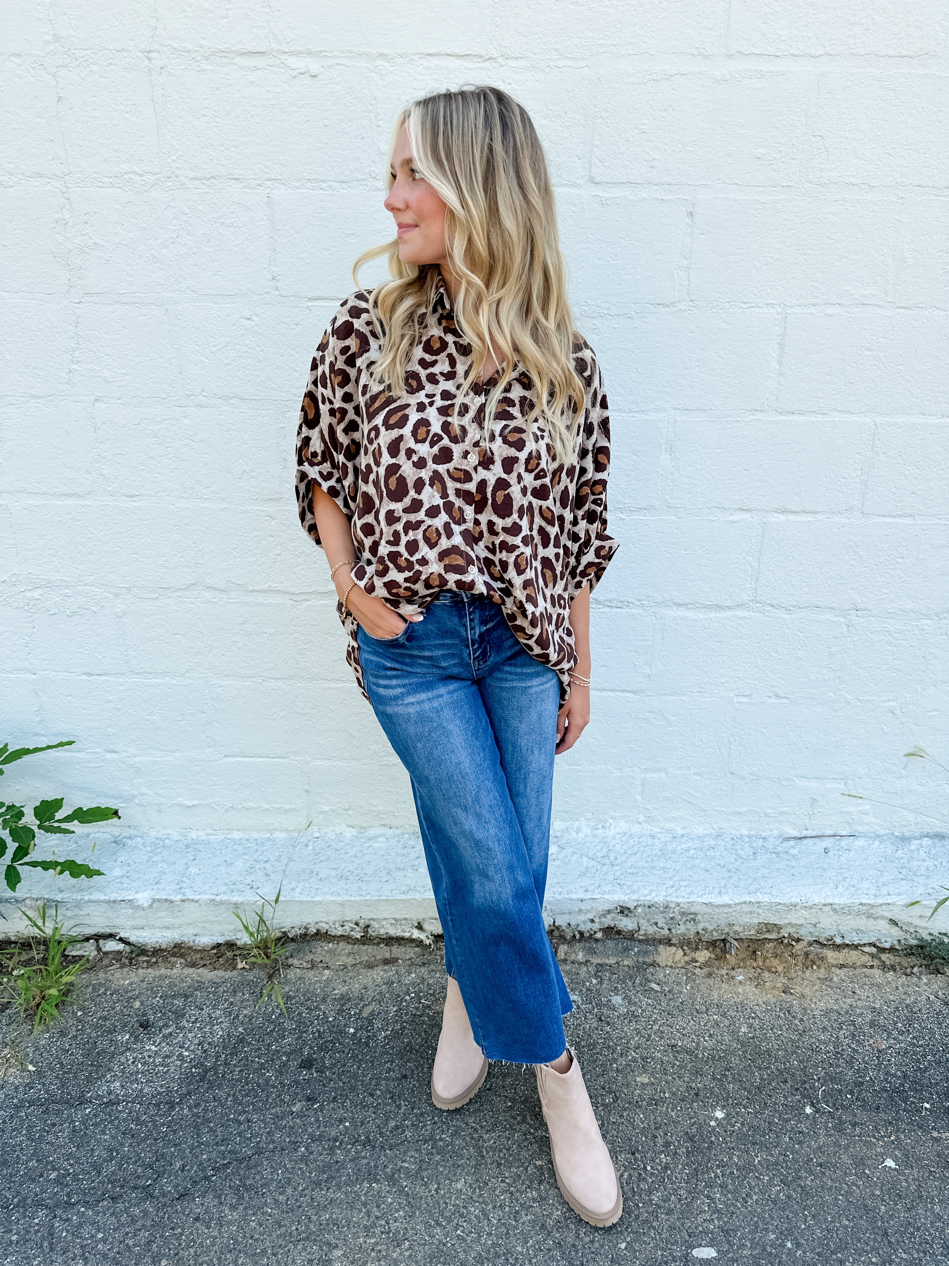 Leopard Print Button Front Top