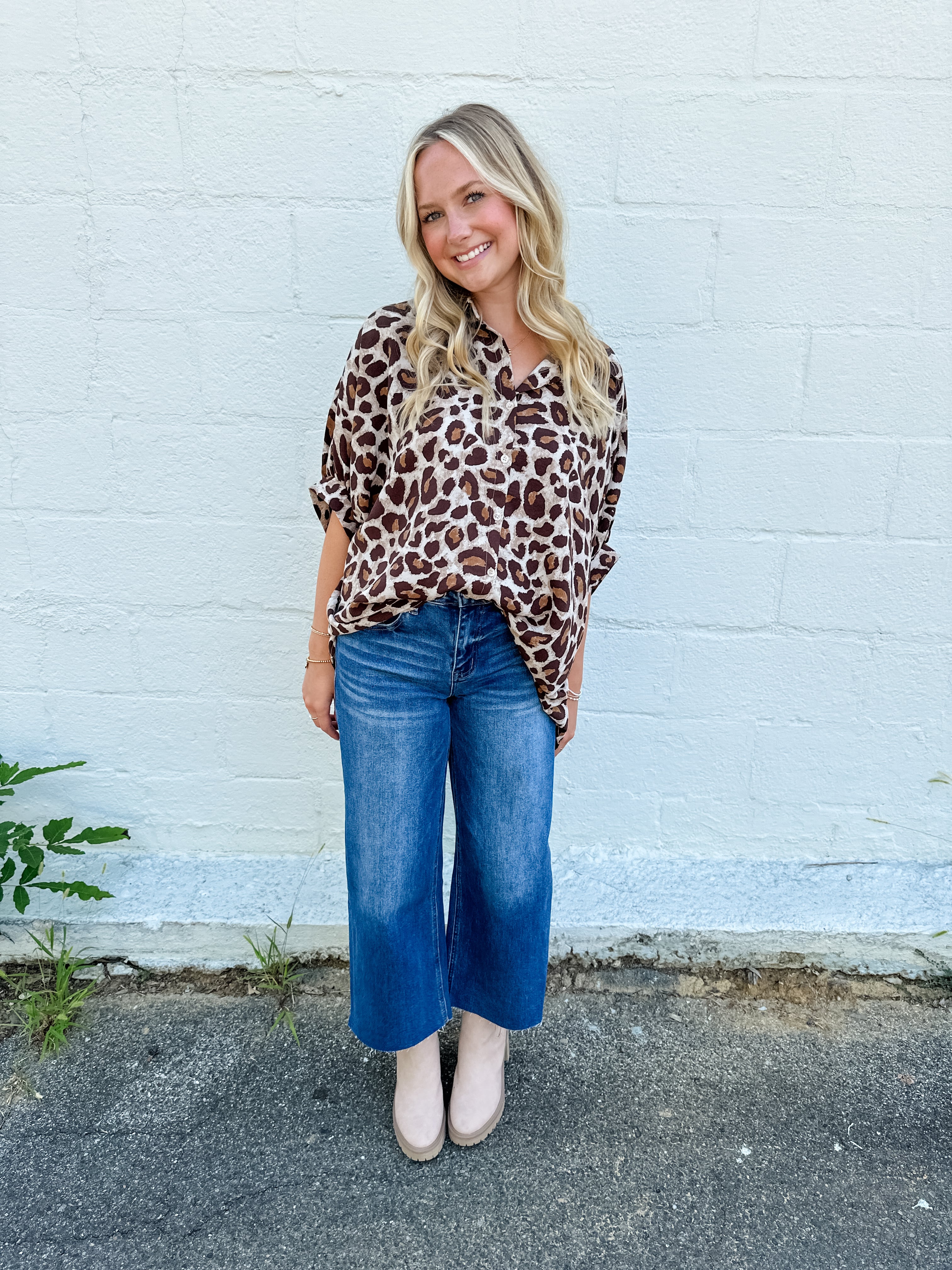 Leopard Print Button Front Top