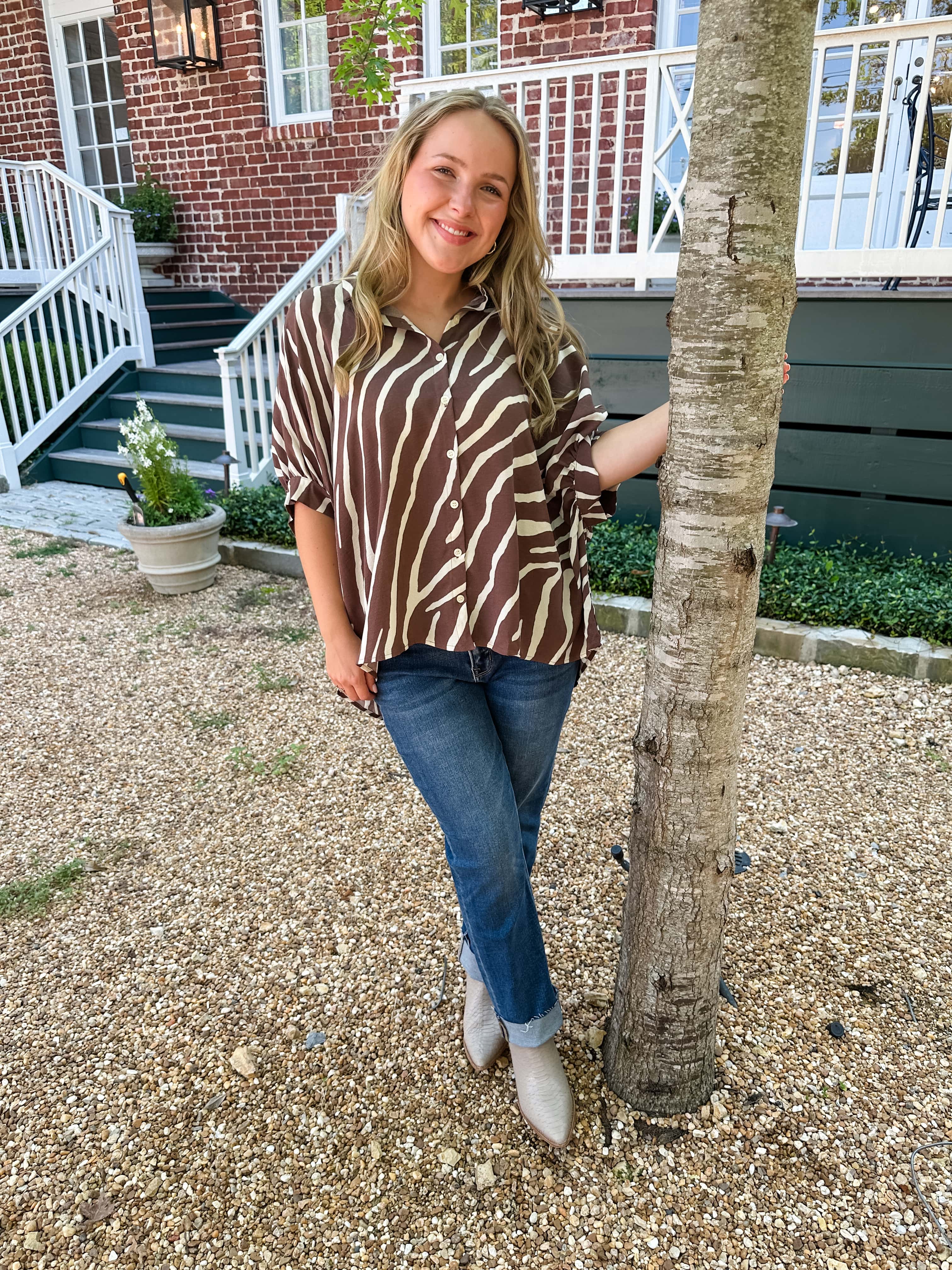 Zebra Print Button Front Top