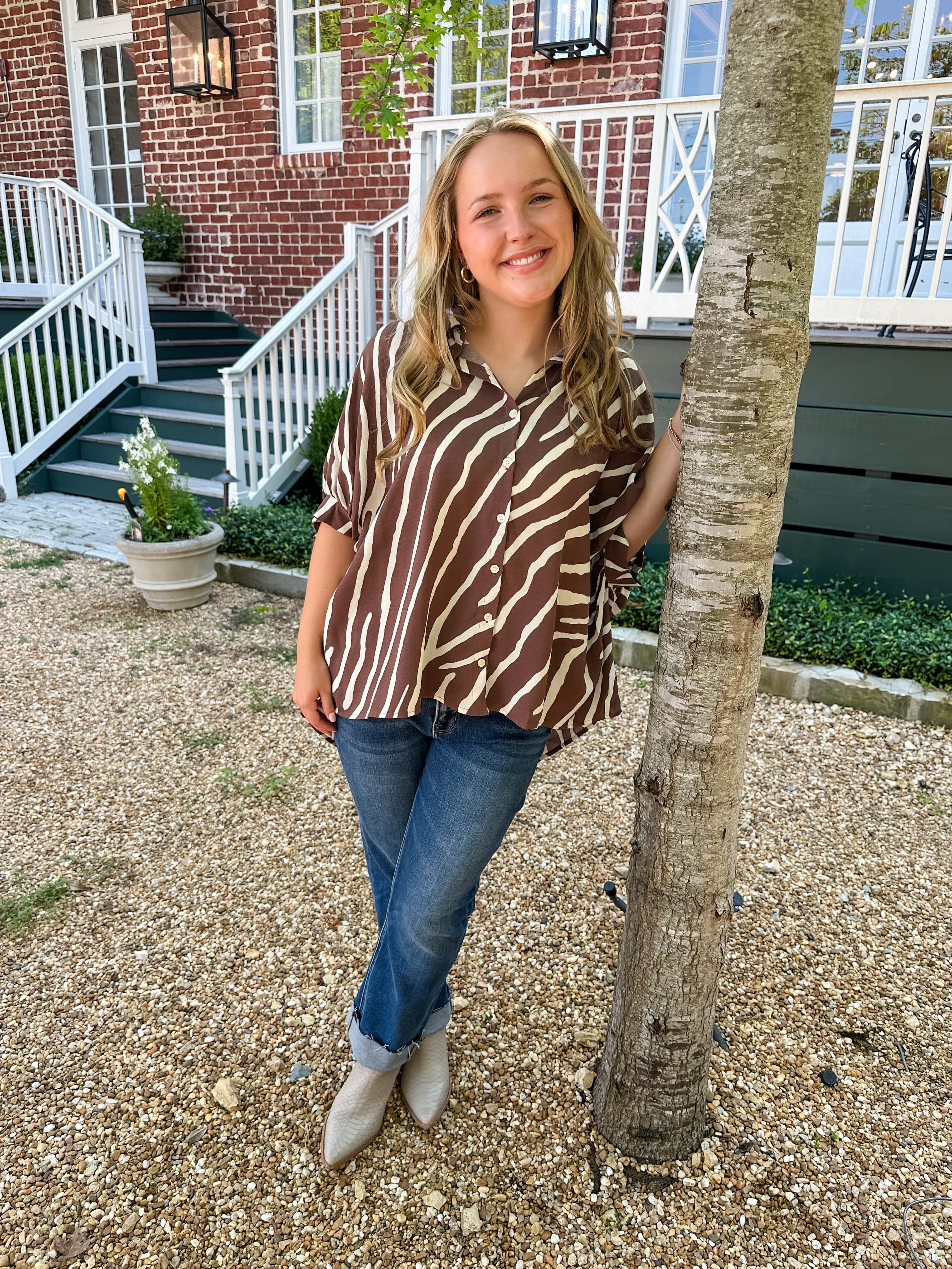 Zebra Print Button Front Top