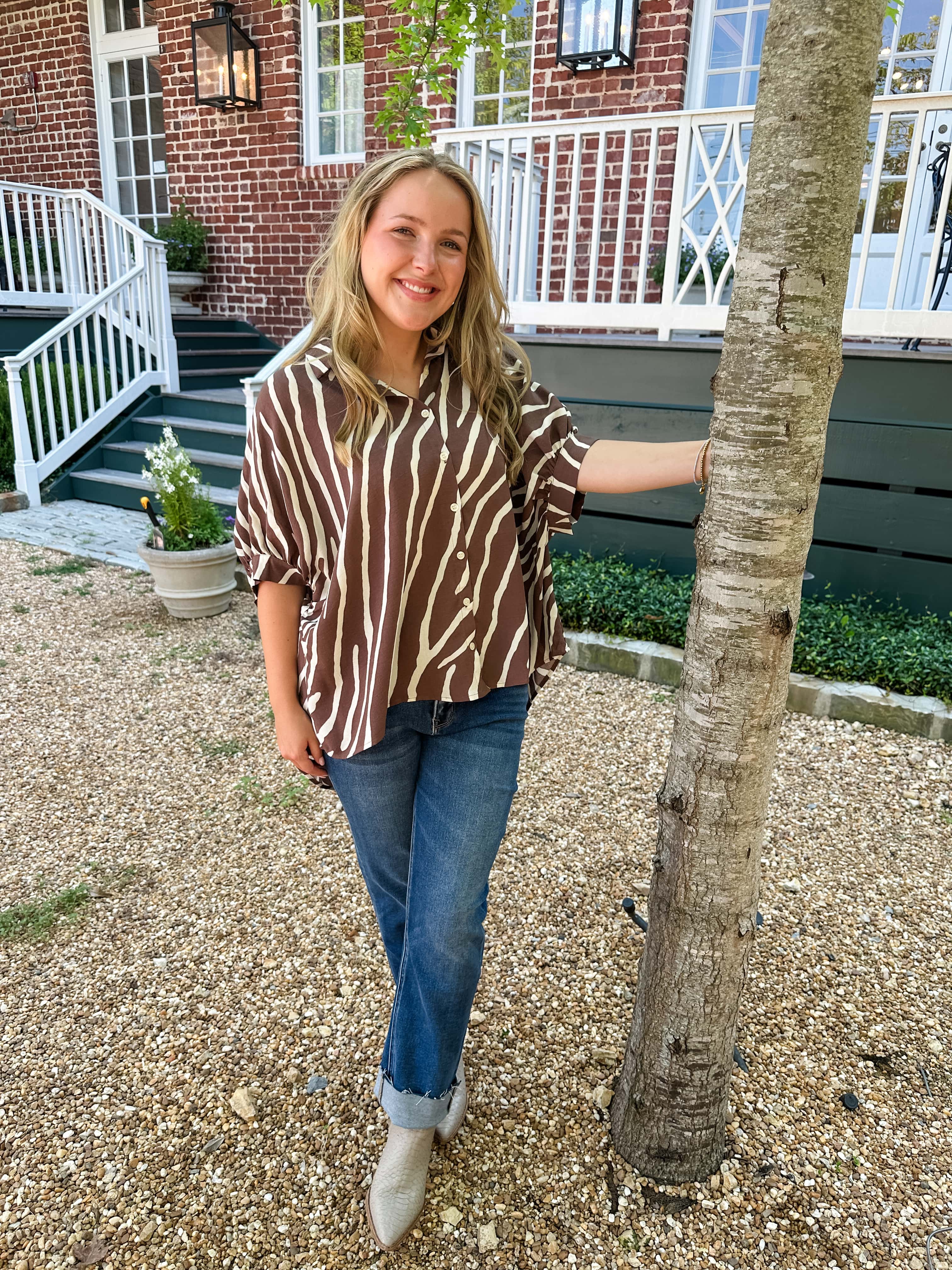 Zebra Print Button Front Top