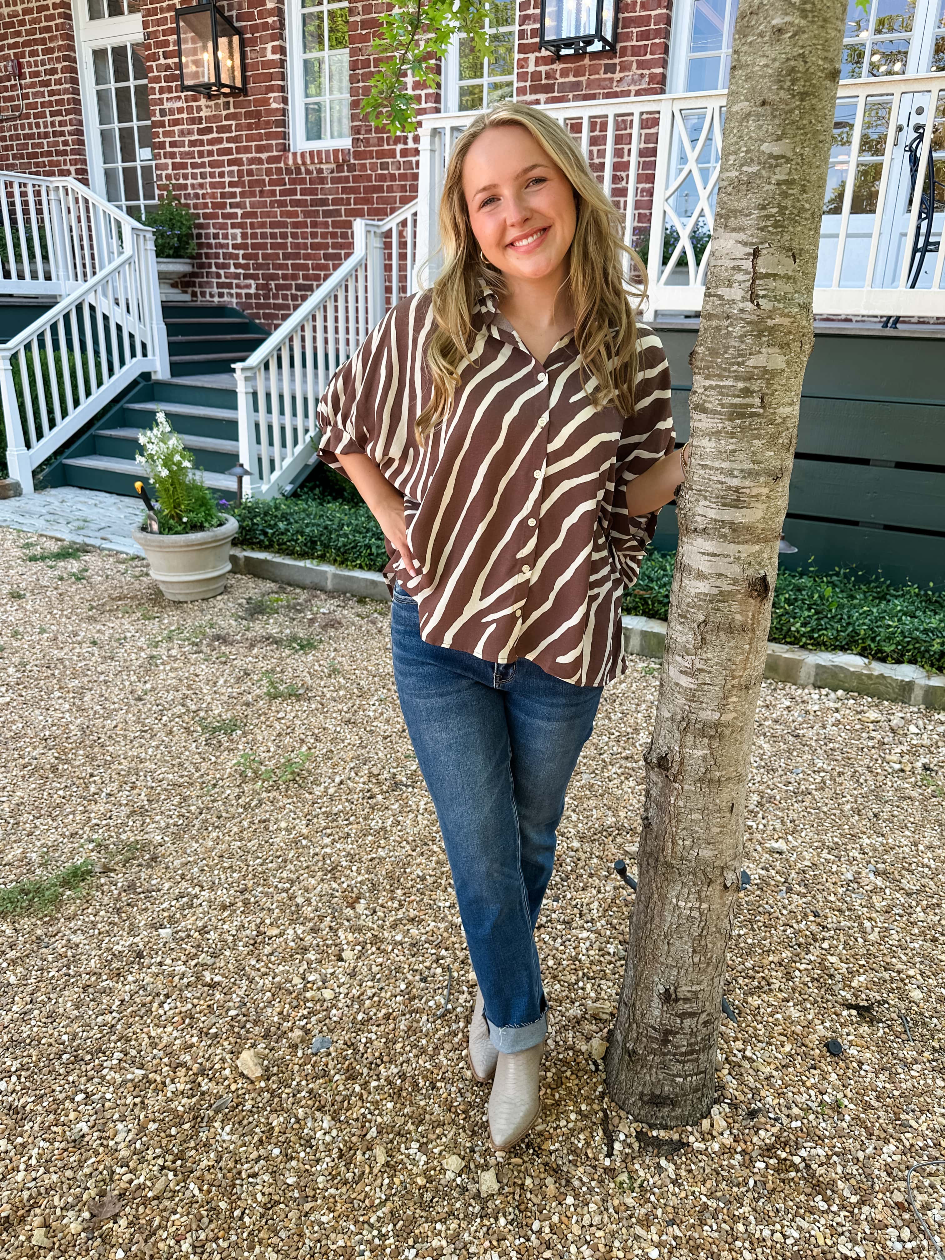 Zebra Print Button Front Top