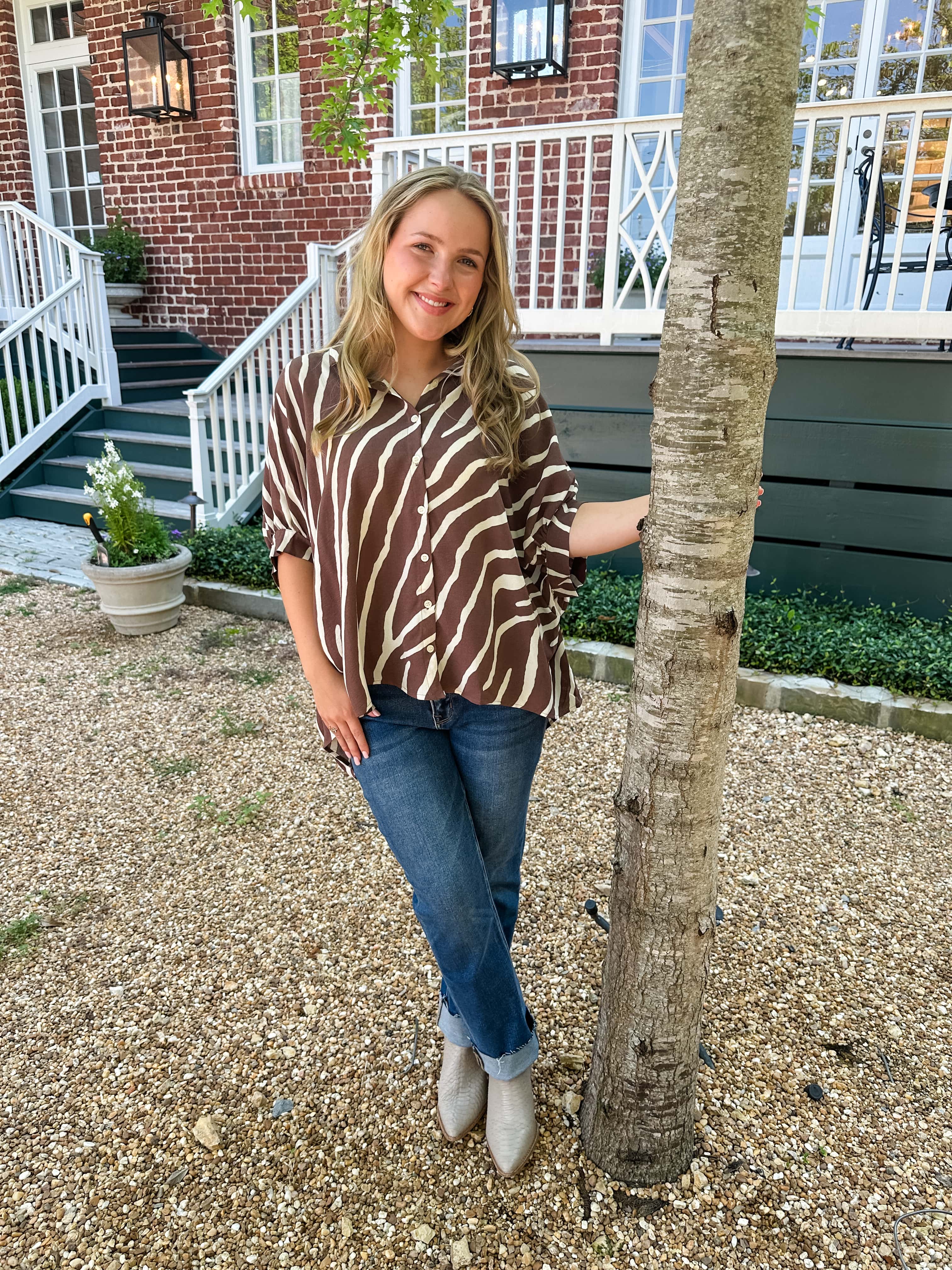 Zebra Print Button Front Top